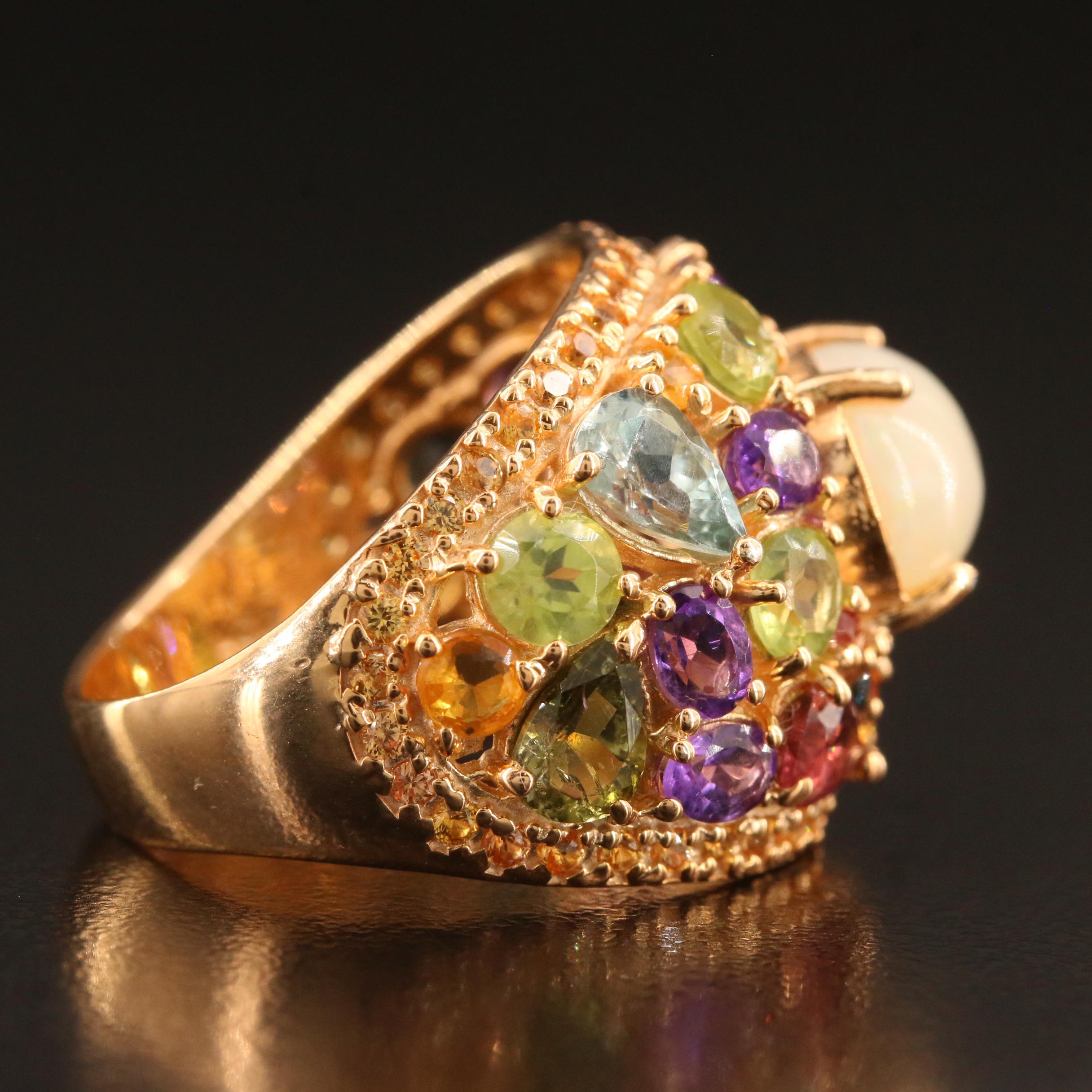 Sterling Domed Cluster Ring with Opal, Peridot, Citrine and Aquamarine