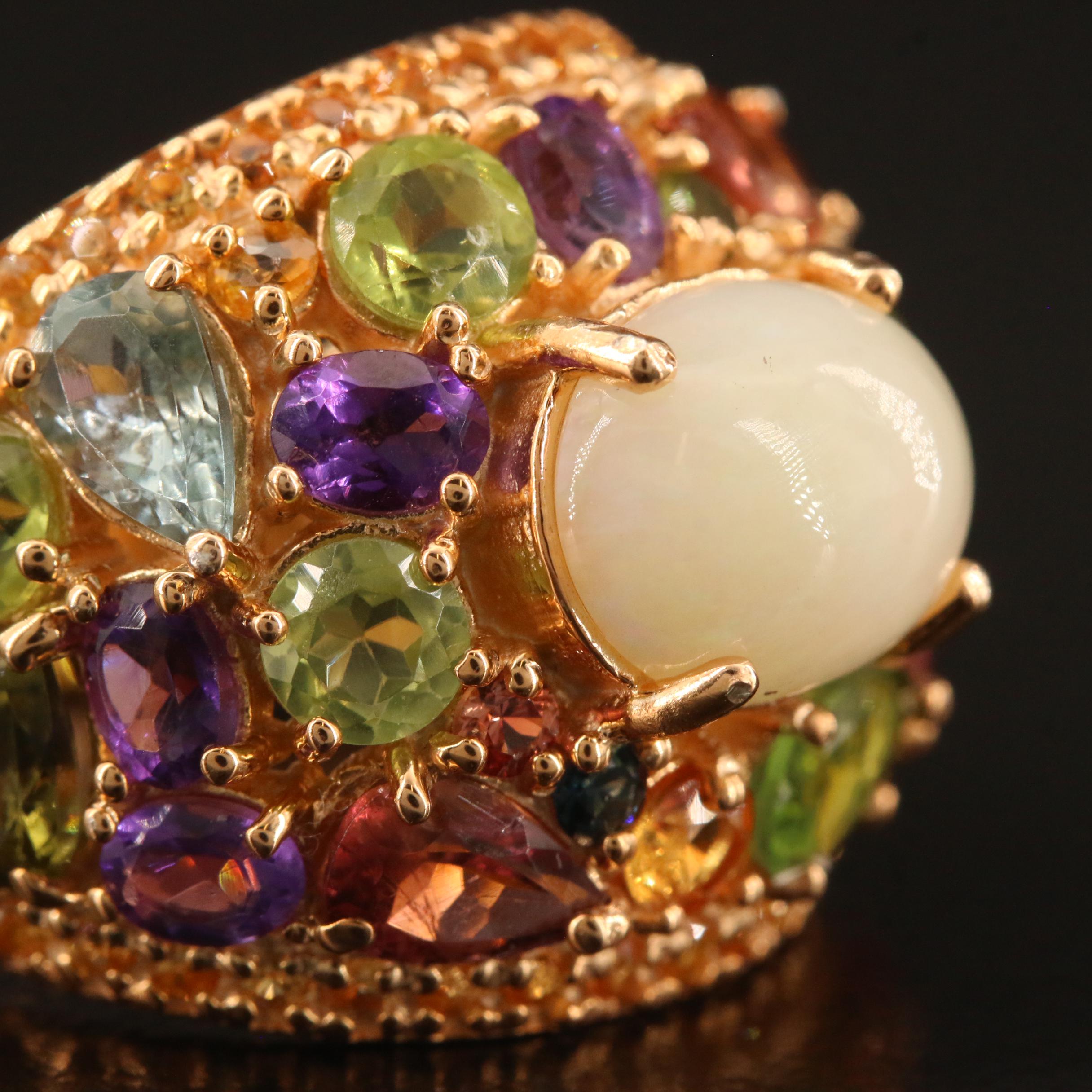 Sterling Domed Cluster Ring with Opal, Peridot, Citrine and Aquamarine