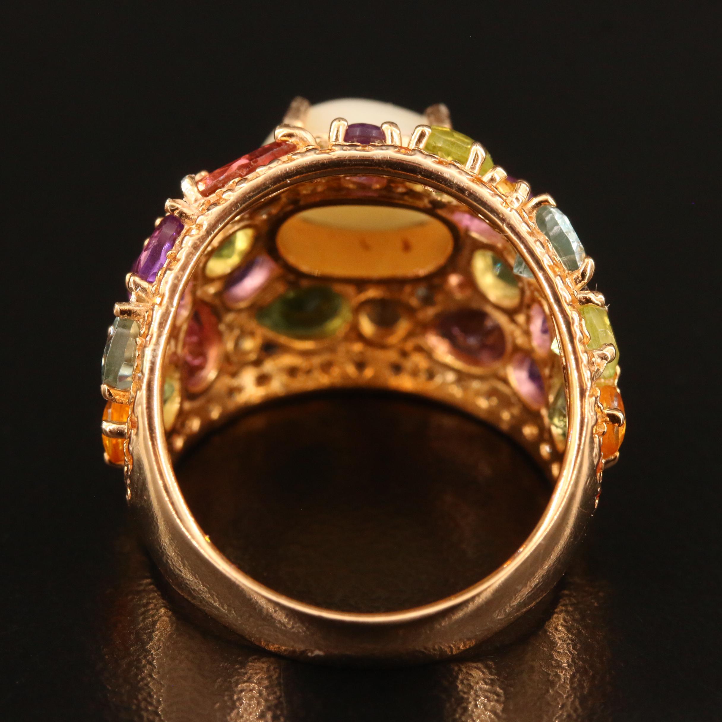 Sterling Domed Cluster Ring with Opal, Peridot, Citrine and Aquamarine