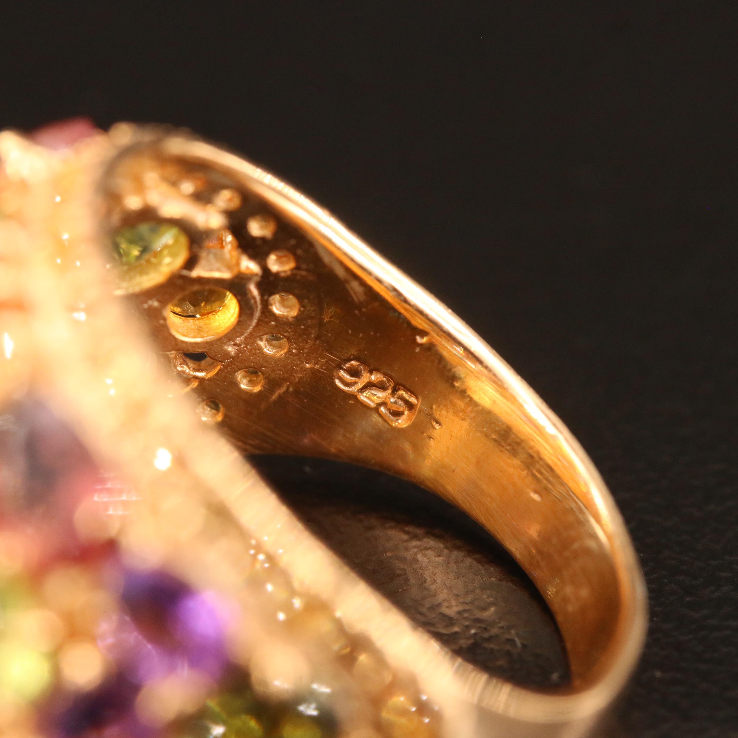 Sterling Domed Cluster Ring with Opal, Peridot, Citrine and Aquamarine