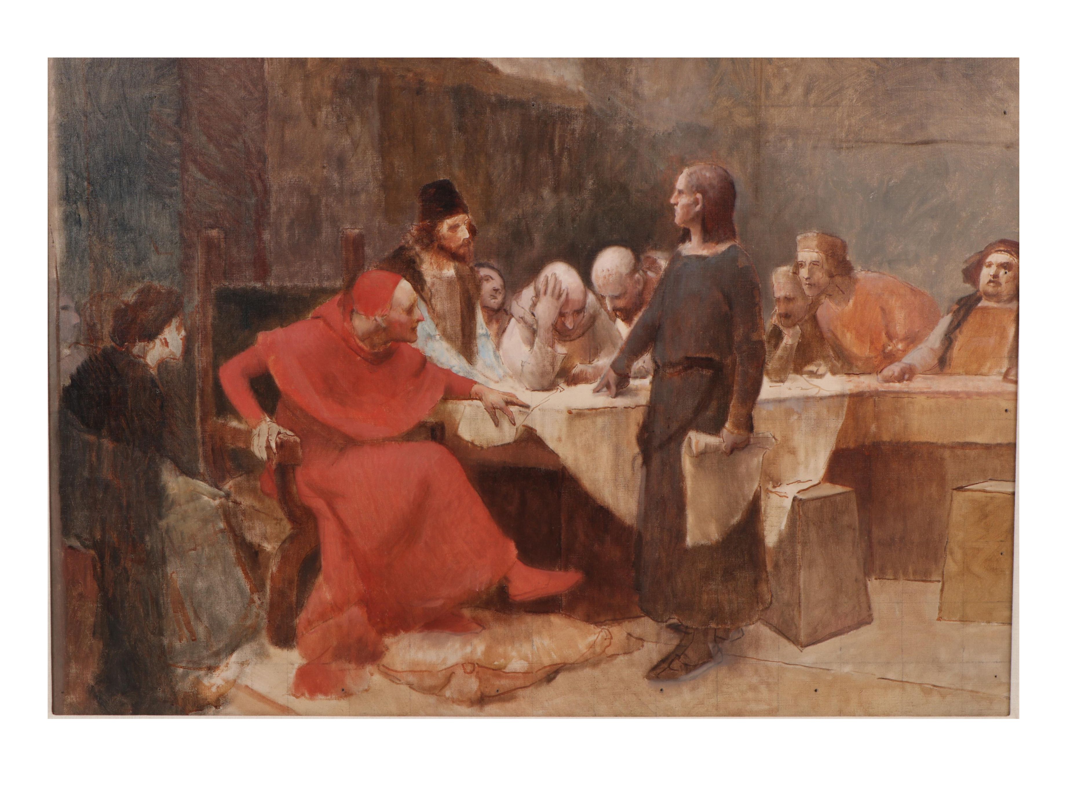 Frank Duveneck Oil Painting "Columbus before the Council of Salamanca," 1886