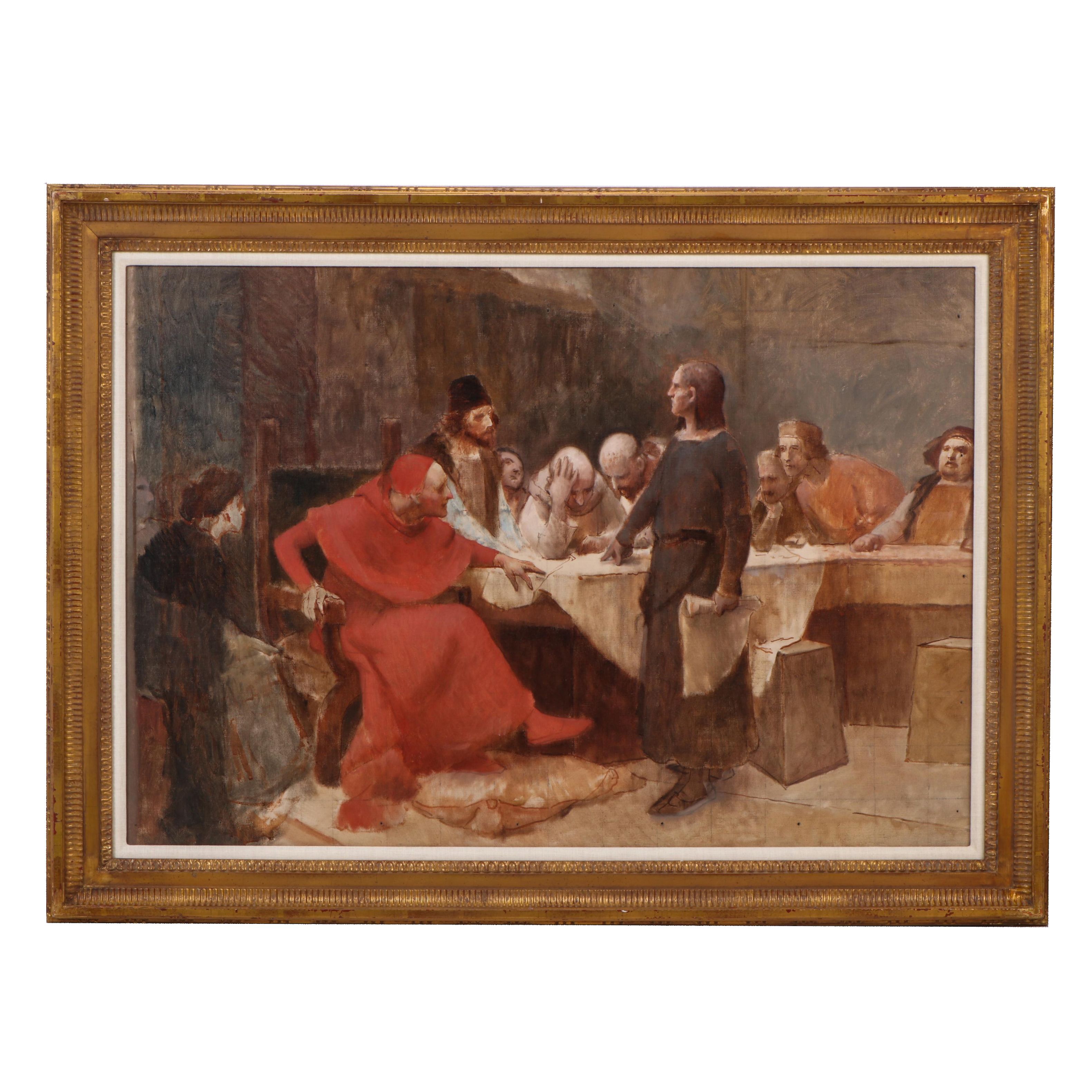 Frank Duveneck Oil Painting "Columbus before the Council of Salamanca," 1886