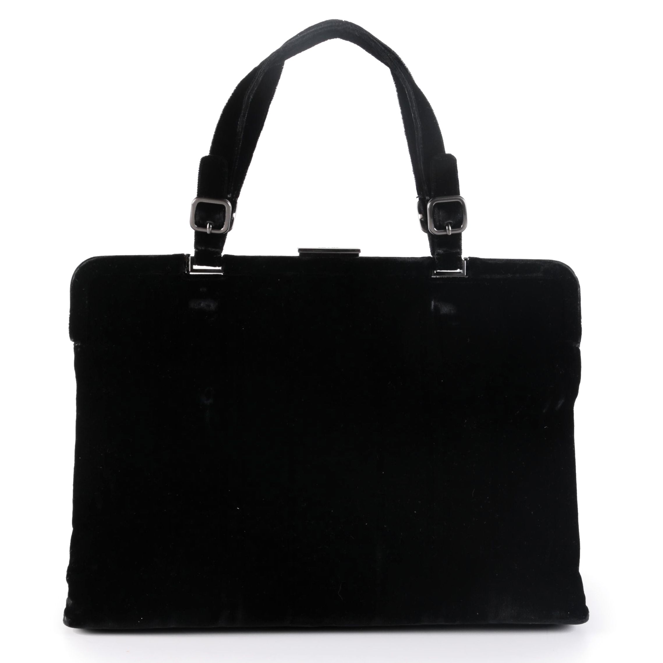 Prada Black Velvet Buckle Hinge Frame Bag