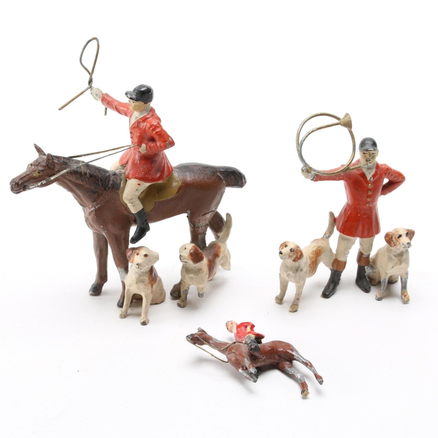 English Lead Cold Painted Fox Hunt Figurines, Early to Mid 20th Century