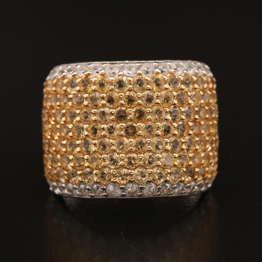 Sterling Silver Citrine and White Zircon Wide Pavé Band