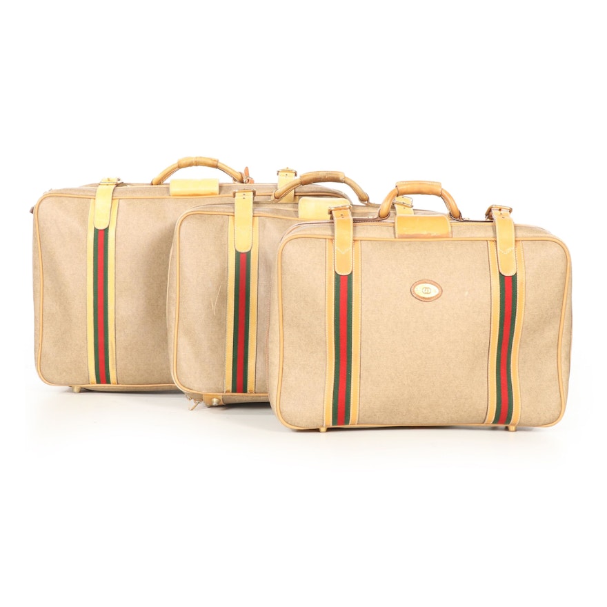 Gucci Soft-Side Luggage Set in Web Stripe Coated Canvas with Leather Trim