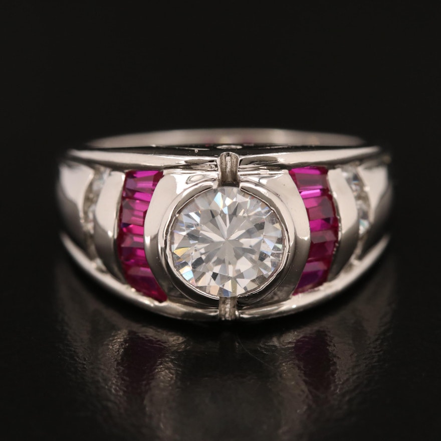 Sterling Cubic Zirconia and Ruby Ring