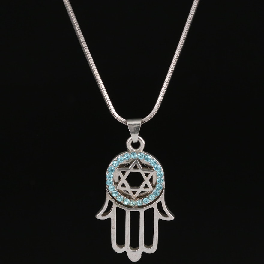 Rhinestone Star of David with Hamsa Pendant Necklace