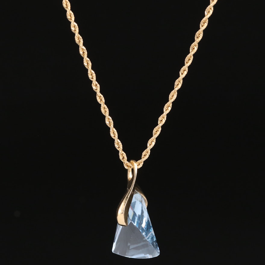 14K Geometric Faceted Topaz Pendant Necklace with Magnetic Clasp