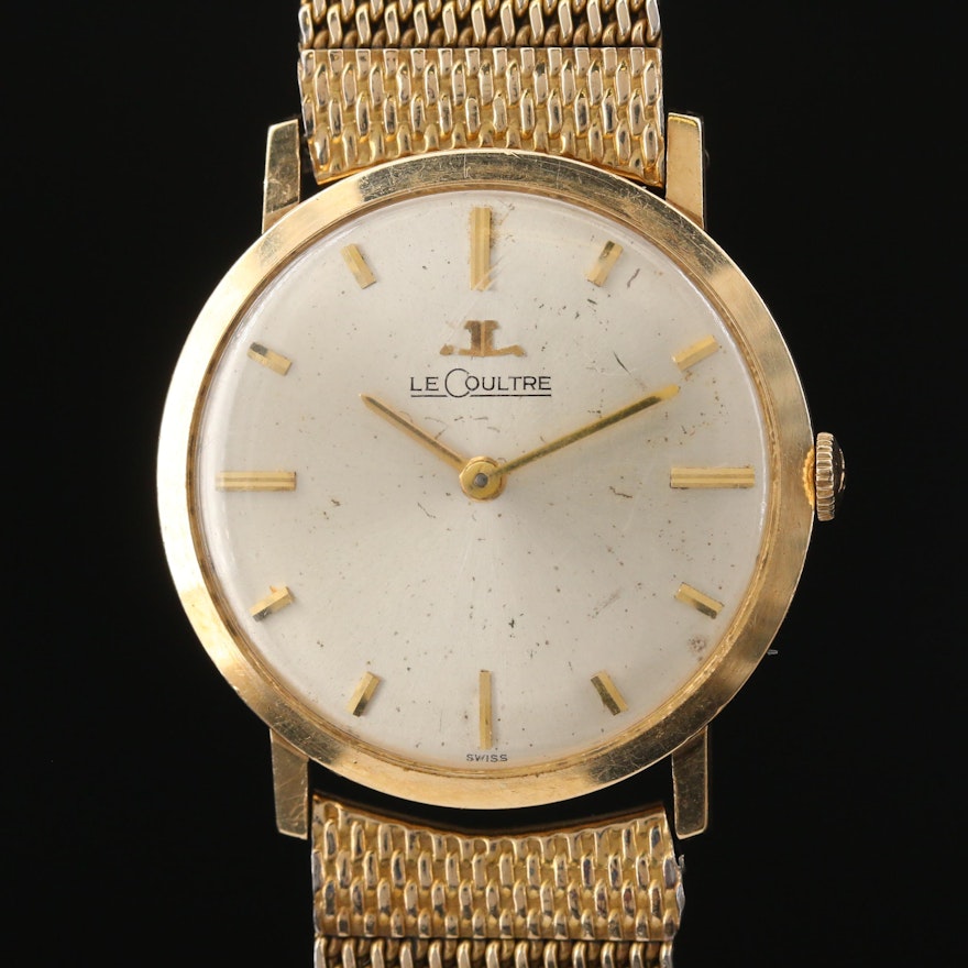 Vintage LeCoultre Ultra-Thin 14K Gold Stem Wind Wristwatch