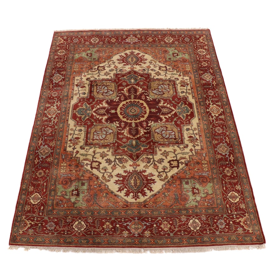 9' x 12'3 Hand-Knotted Indo Persian Heriz Serapi Room Sized Rug, 2010s