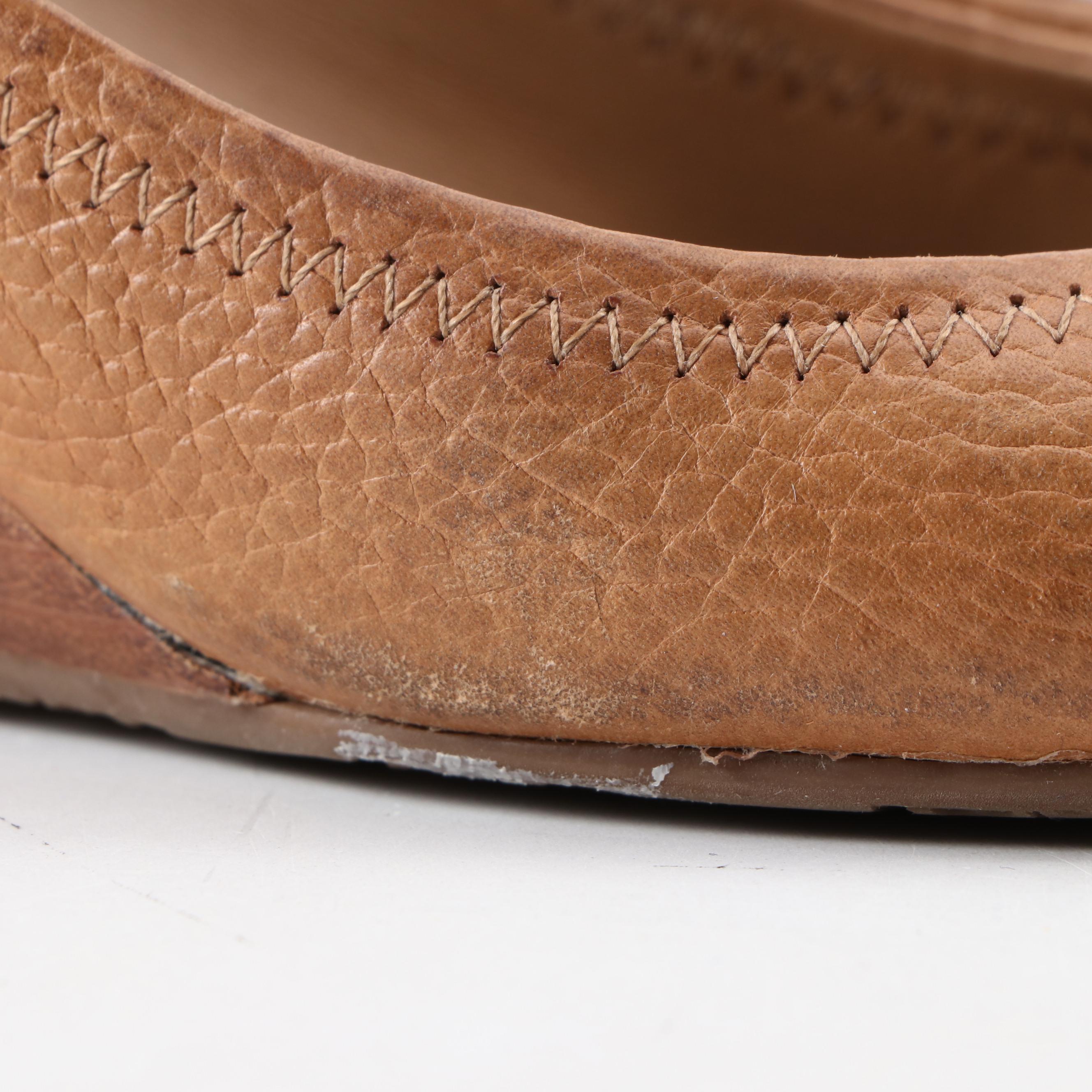 Tory Burch Sally 2 Peep Toe Wedge Pumps in Tan Leather