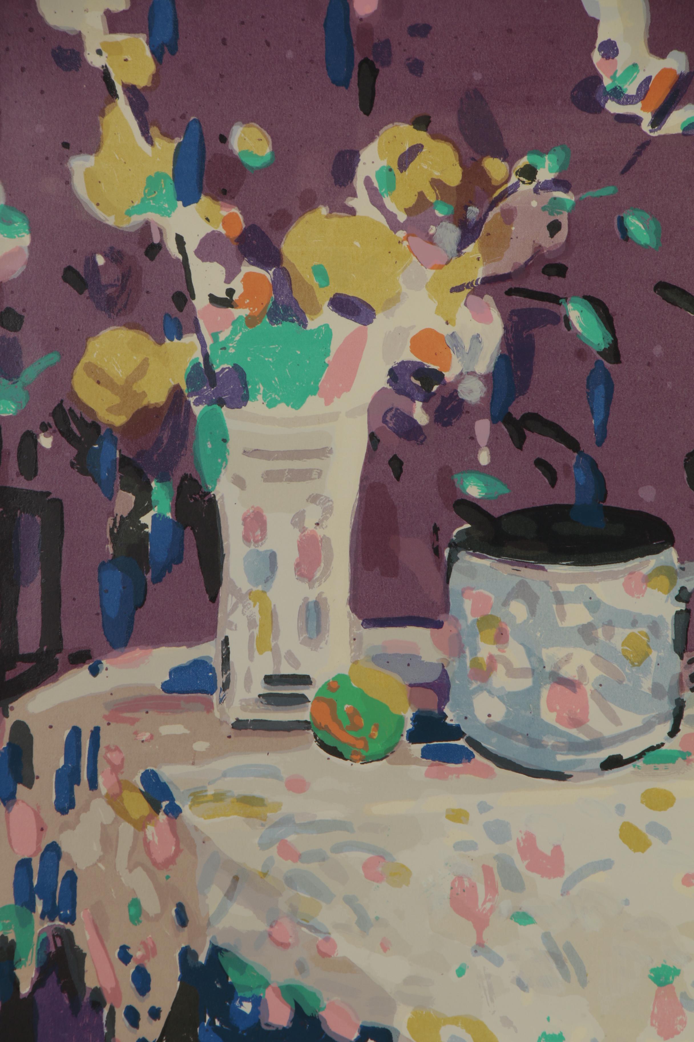 Jen Pang Serigraph of Floral Still Life, Late 20th Century