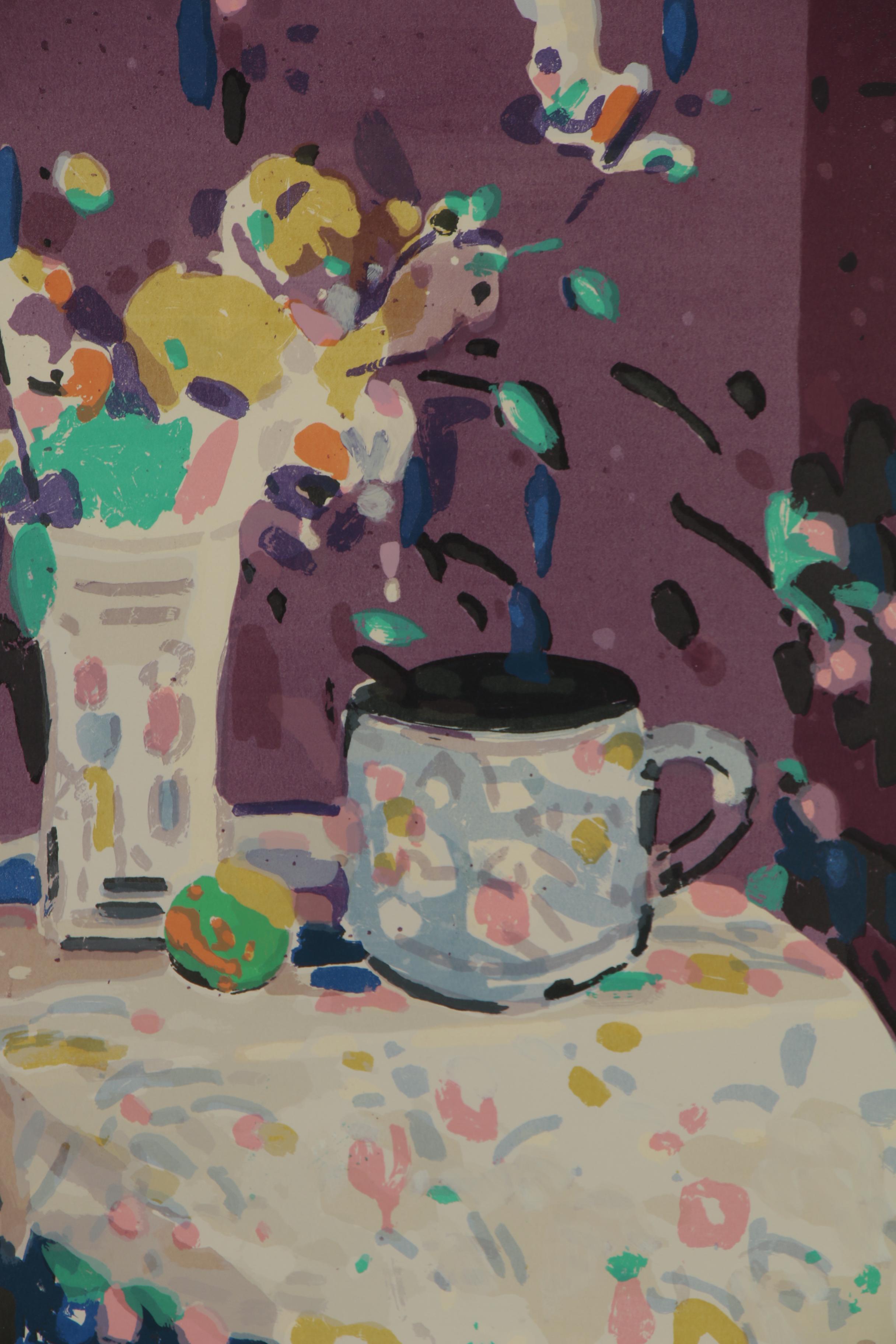 Jen Pang Serigraph of Floral Still Life, Late 20th Century