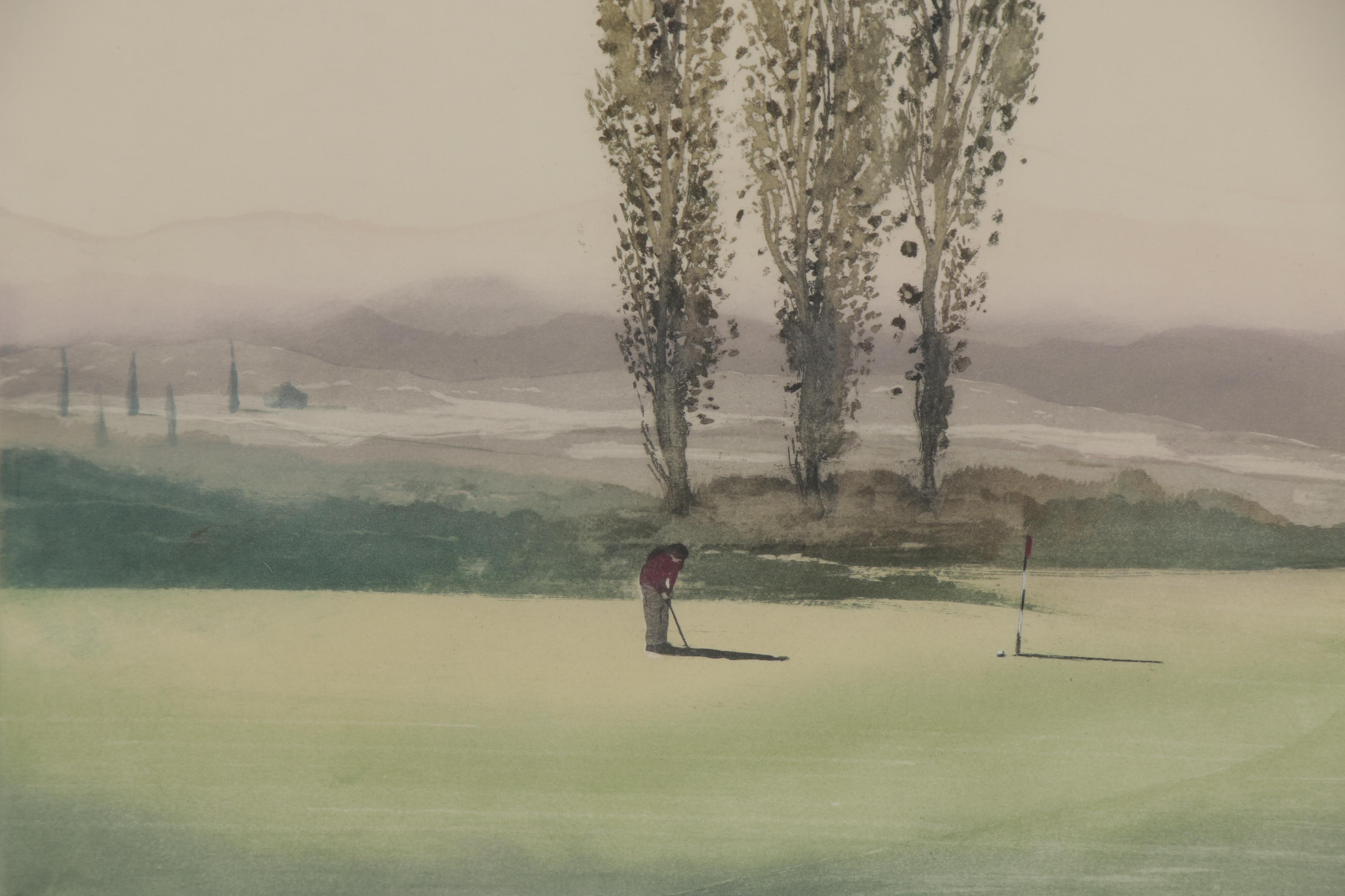 J. Garrington Etching with Aquatint "On the Green," Late 20th Century