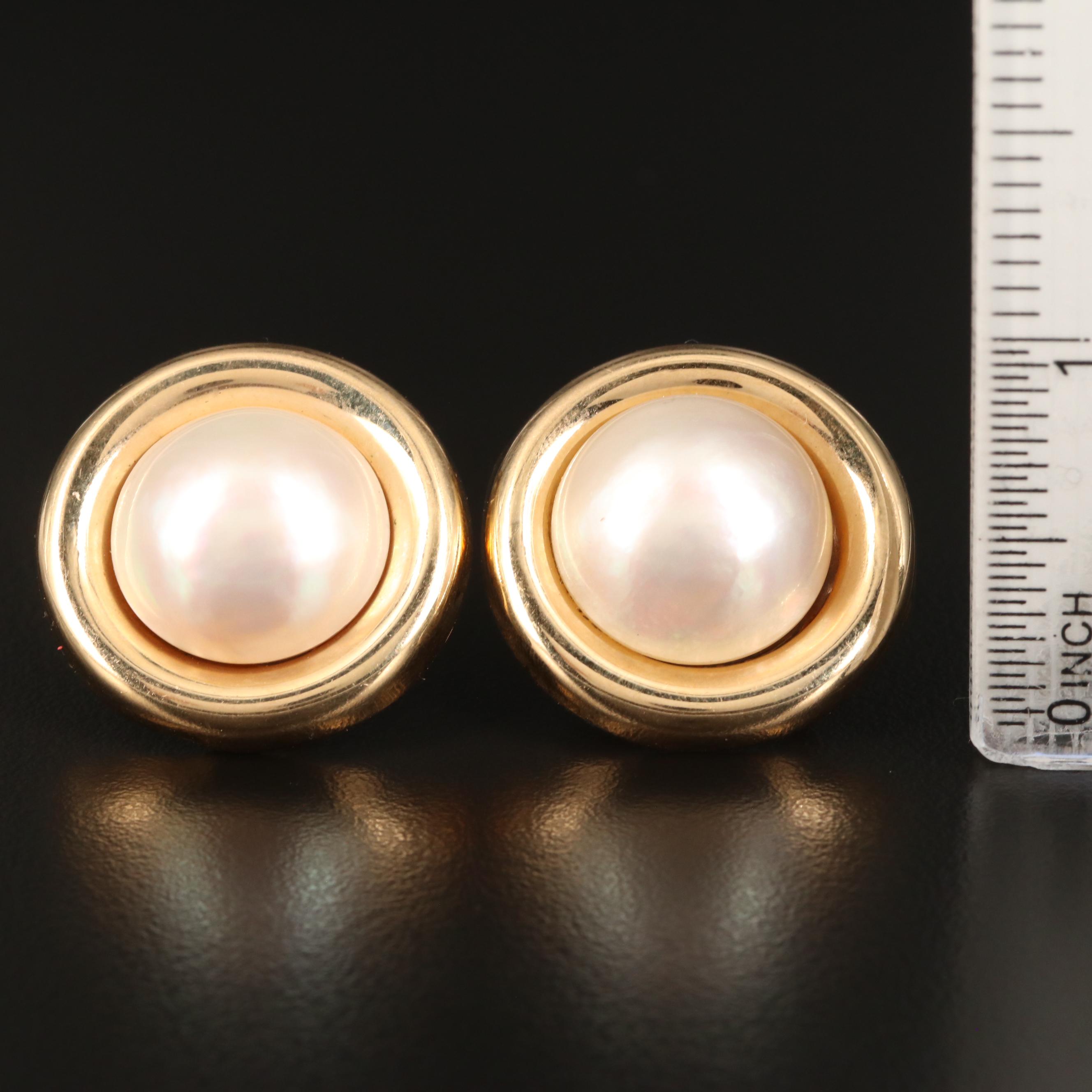 14K Pearl Mabé Button Earrings