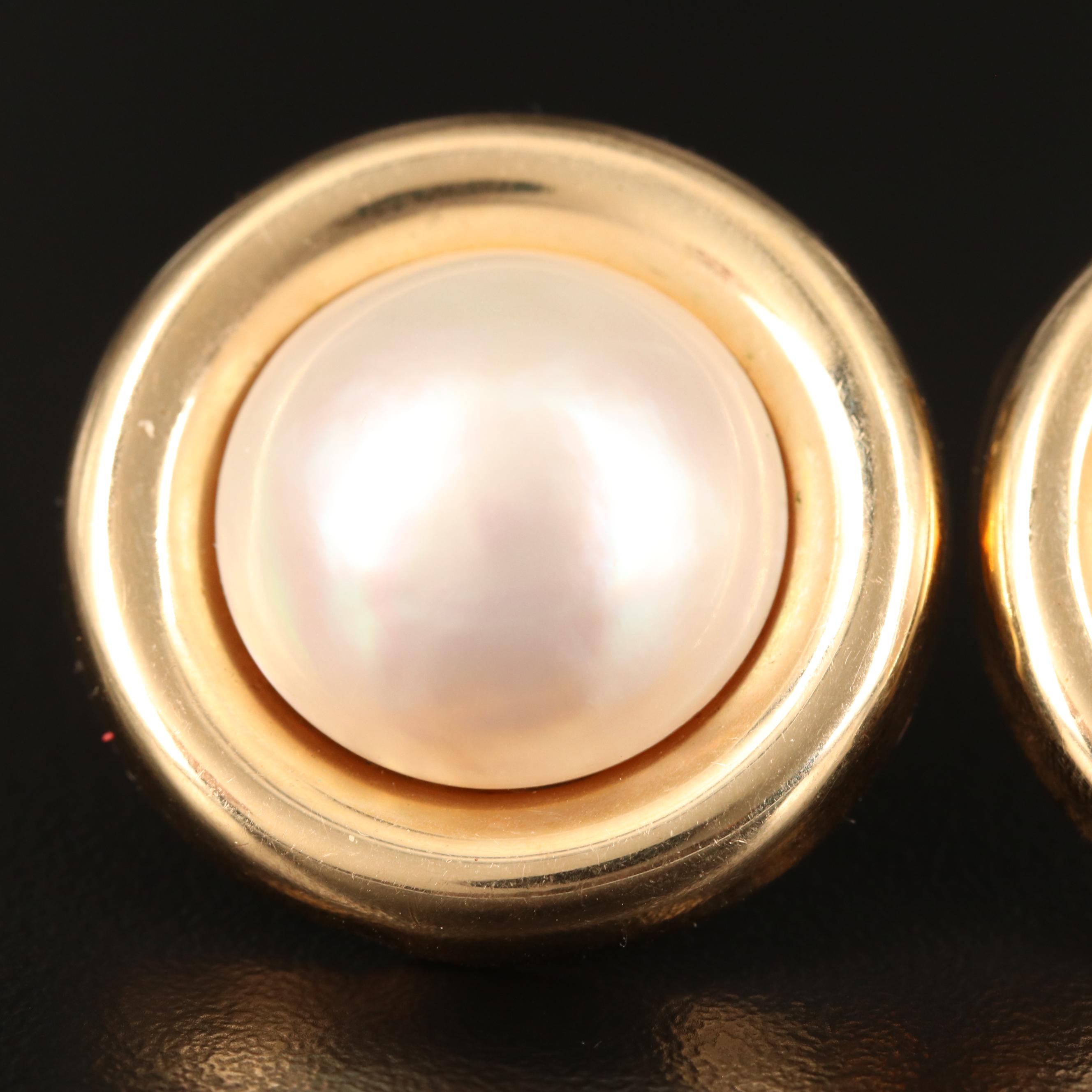 14K Pearl Mabé Button Earrings