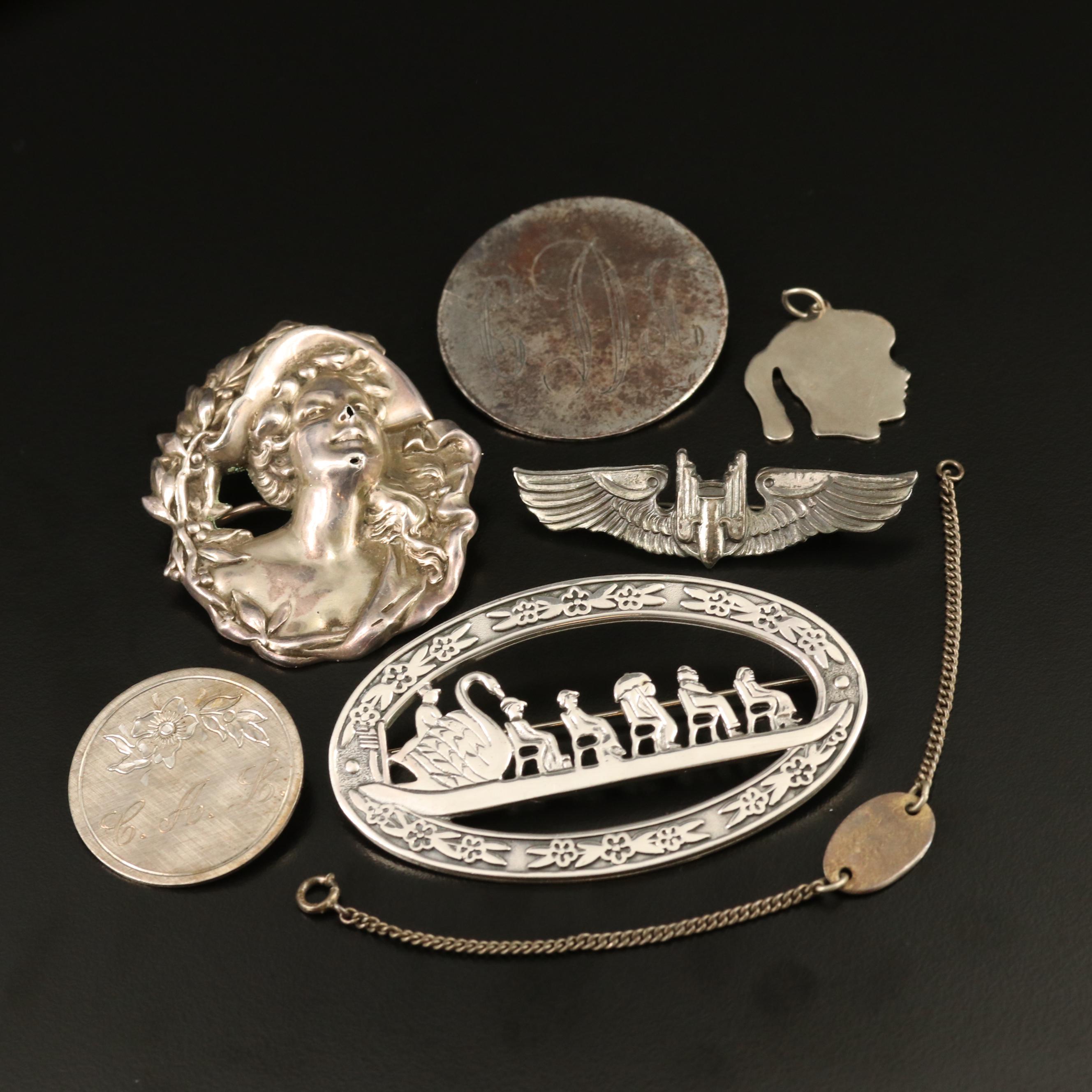 Vintage Sterling Silver Jewelry Featuring Art Nouveau Brooch