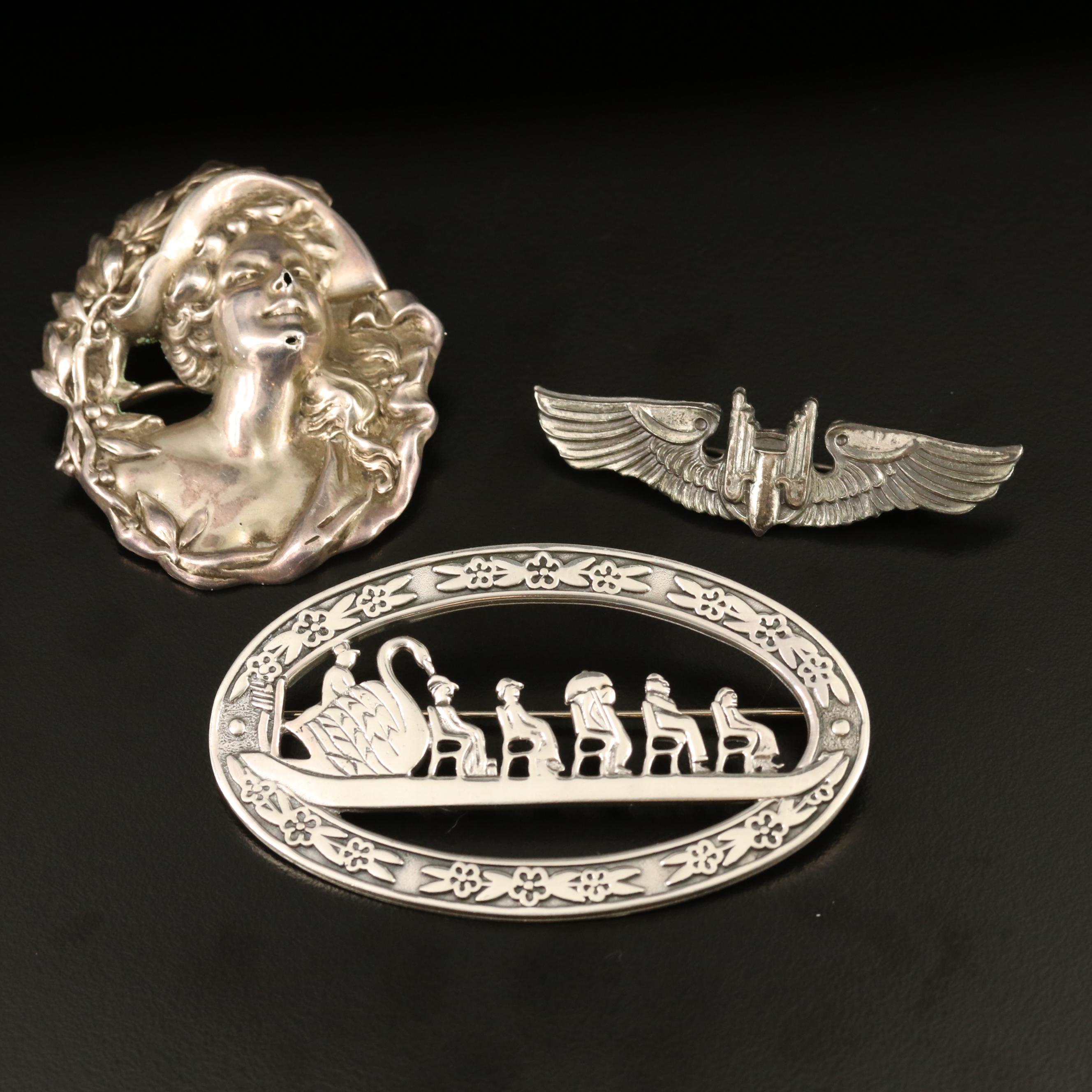 Vintage Sterling Silver Jewelry Featuring Art Nouveau Brooch