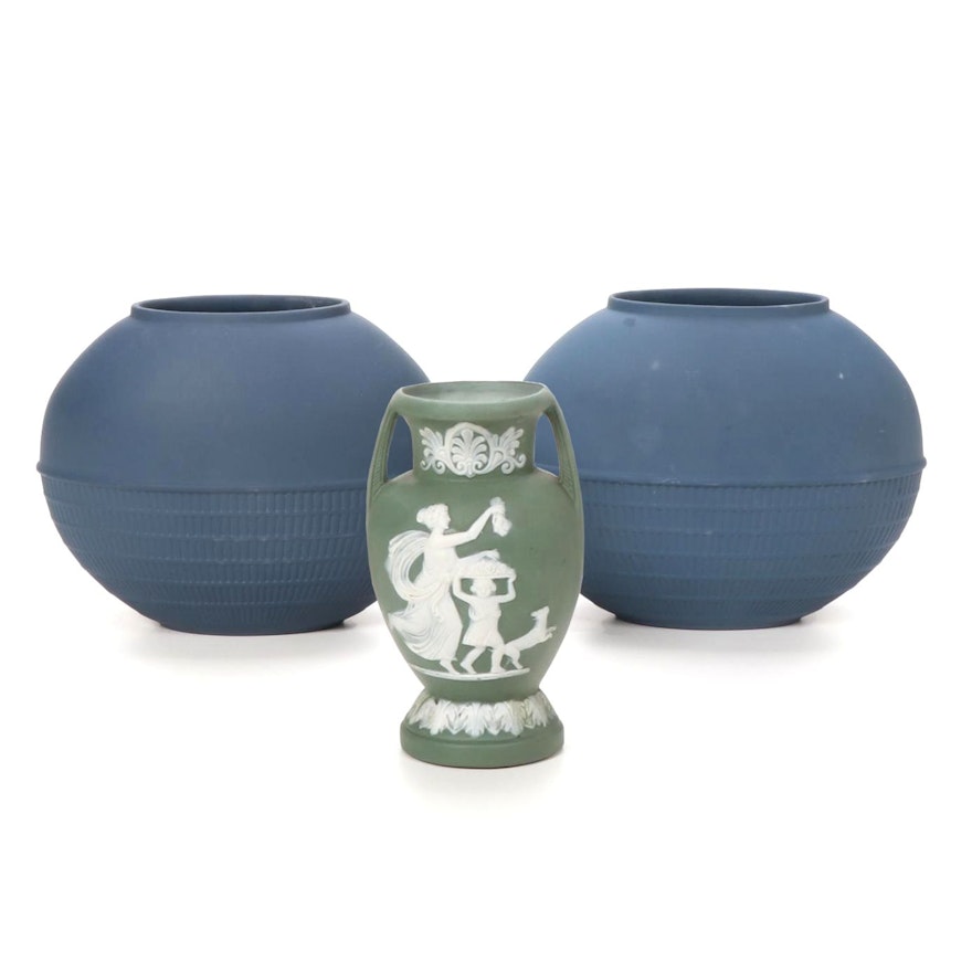 Wedgwood Blue and Green Jasperware Vases
