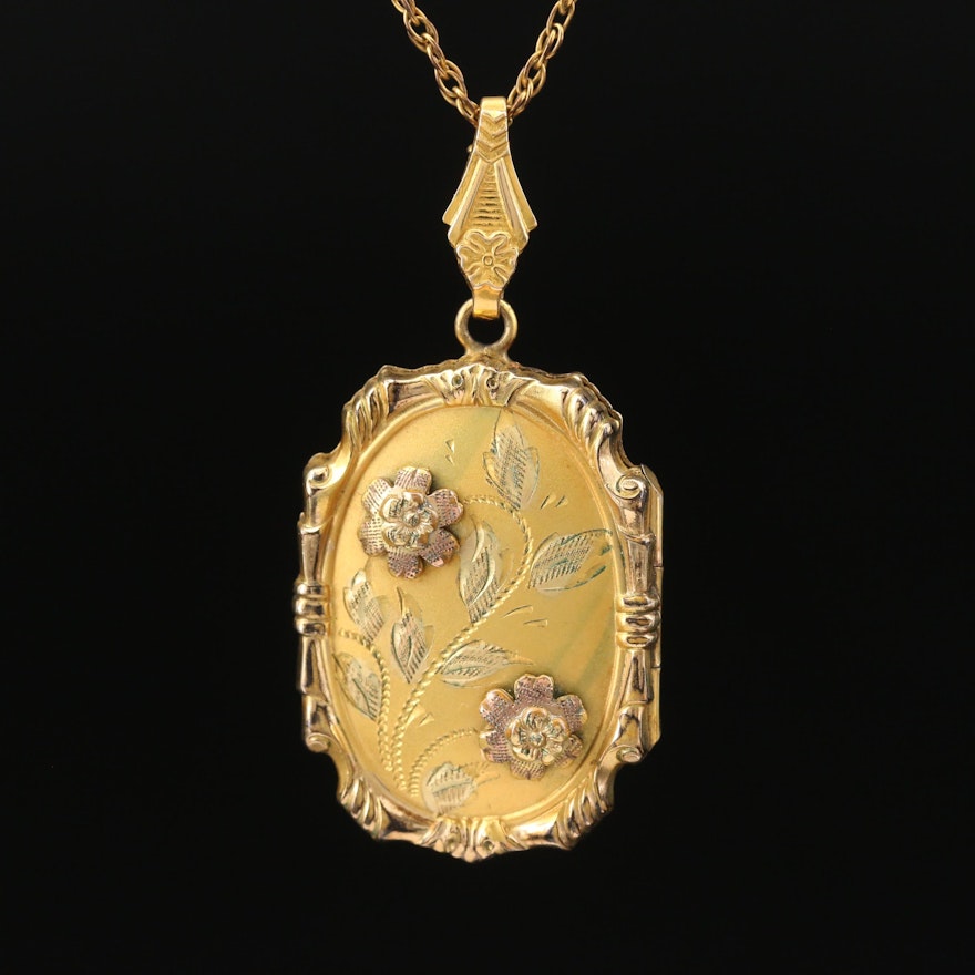 Vintage Gold Filled Floral Locket Necklace
