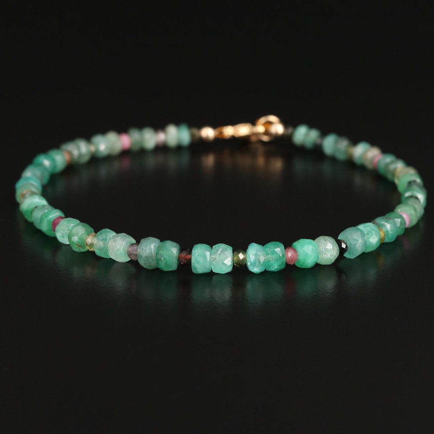Beryl and Tourmaline Beaded Bracelet with Gold Filled Clasp