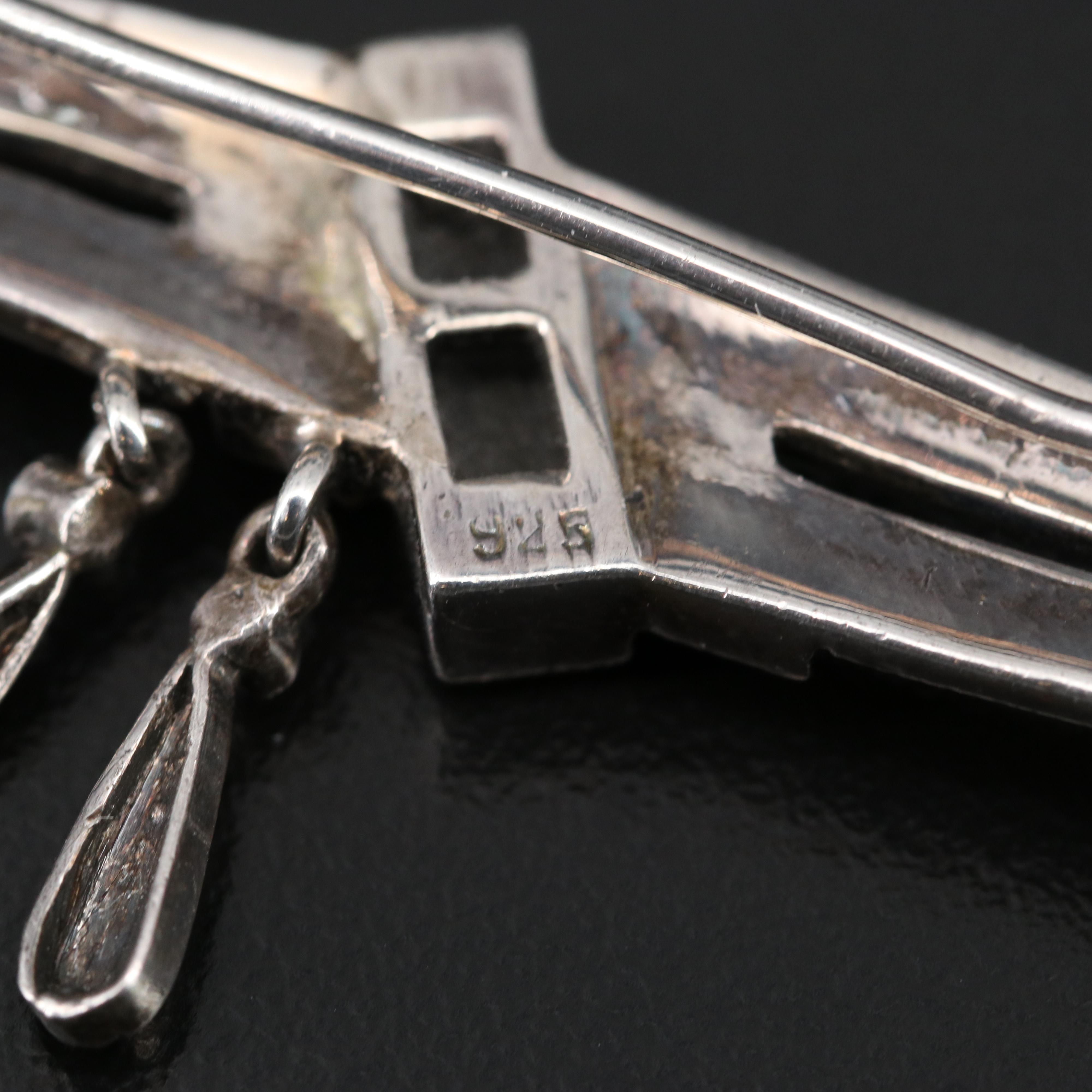 Art Deco Style Sterling Topaz, Marcasite and Black Onyx Brooches and Stick Pin