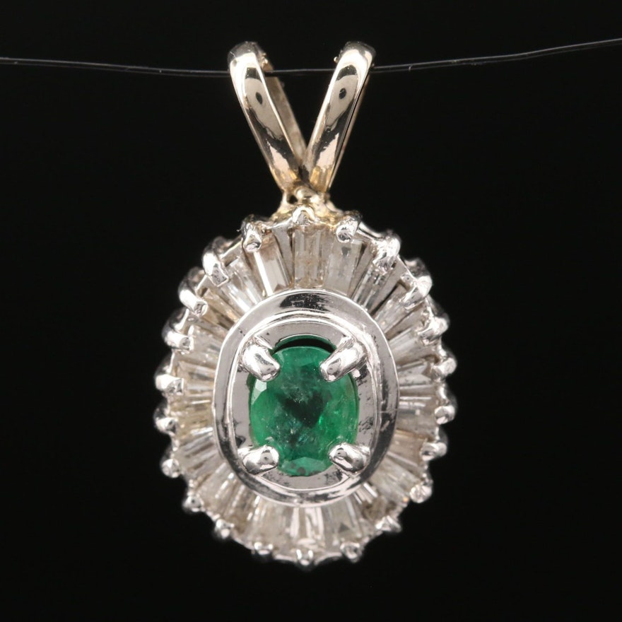 14K Emerald and Diamond Pendant