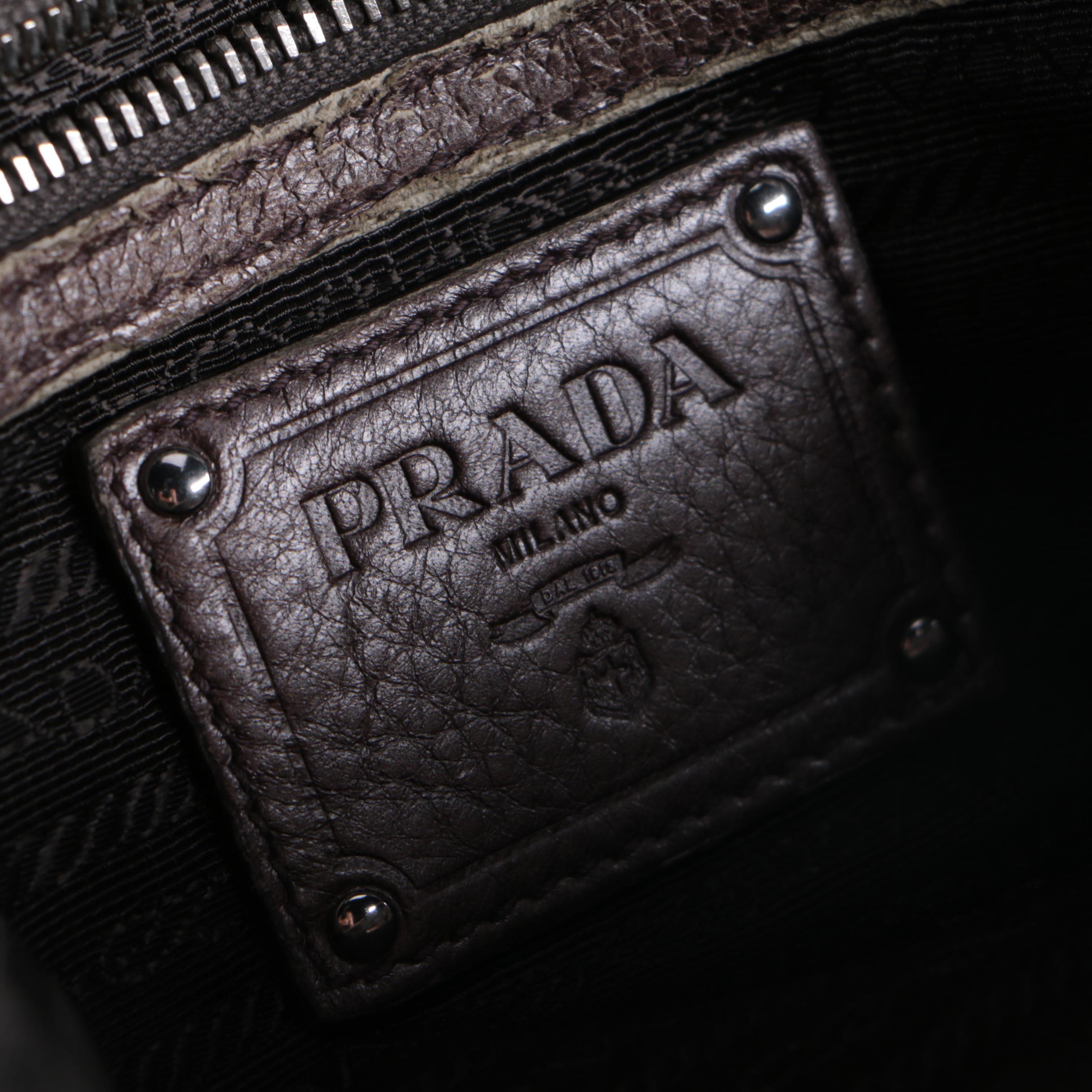 Prada Metallic Leather Top Handle Bag with Luggage Tag