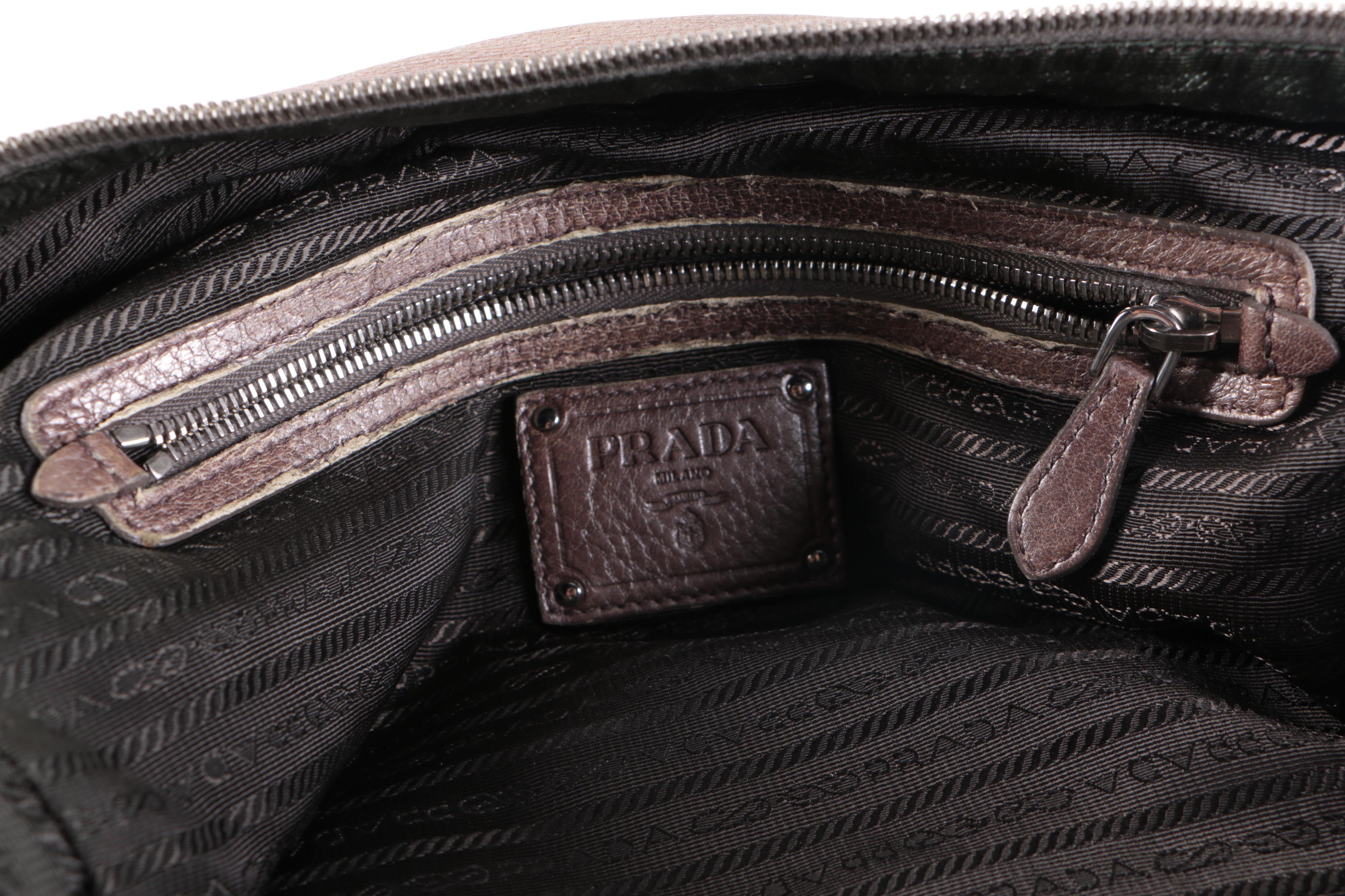 Prada Metallic Leather Top Handle Bag with Luggage Tag