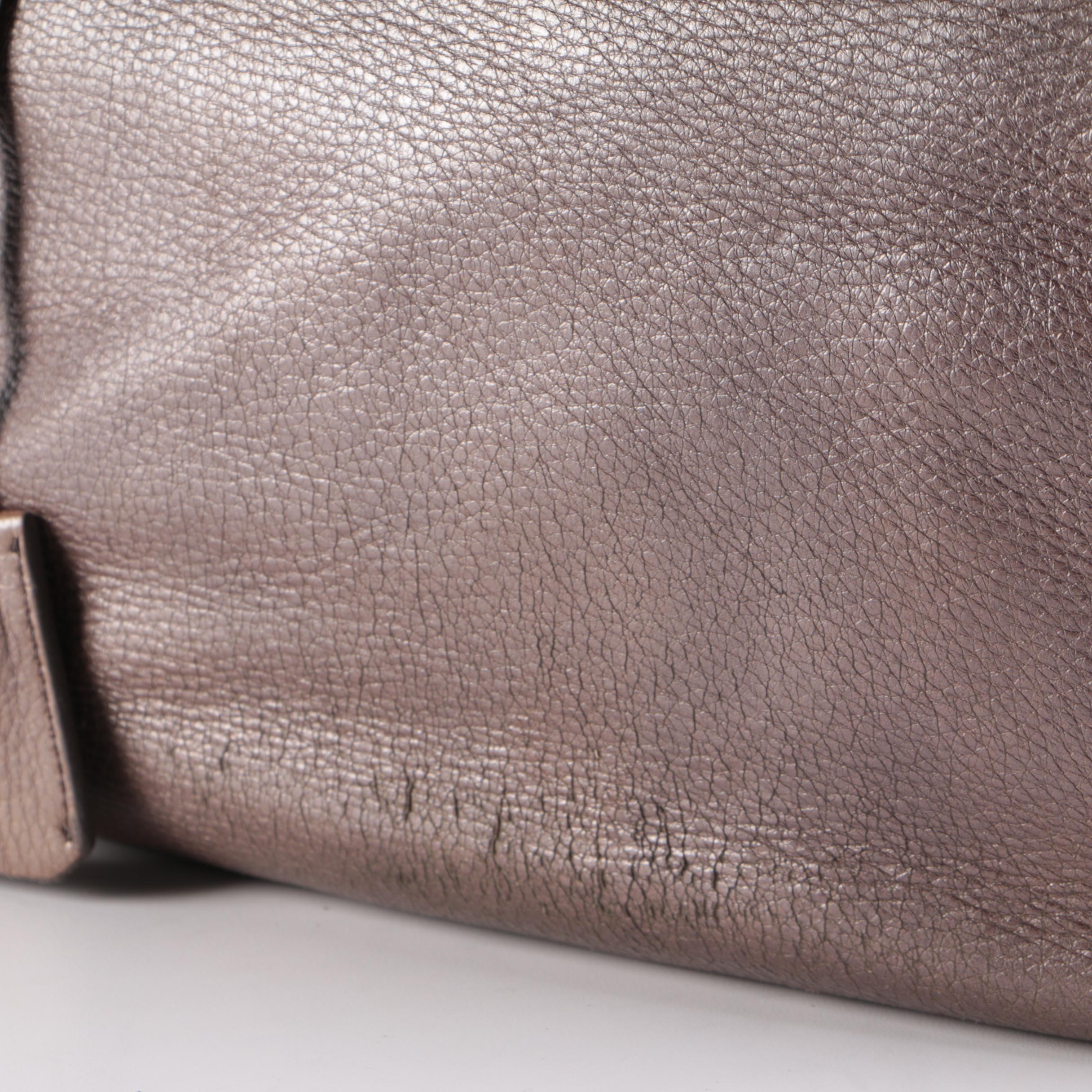 Prada Metallic Leather Top Handle Bag with Luggage Tag