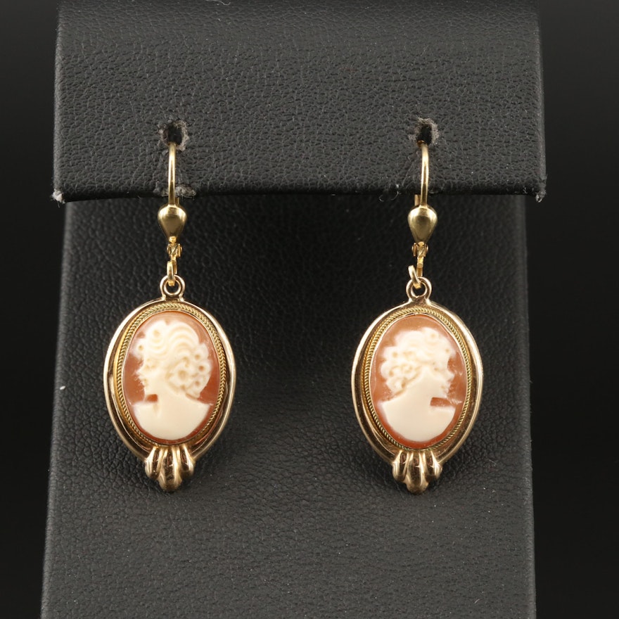 Milor 14K Carved Shell Cameo Dangle Earrings