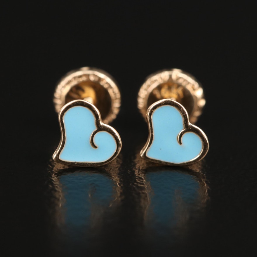 14K Enamel Heart Stud Earrings