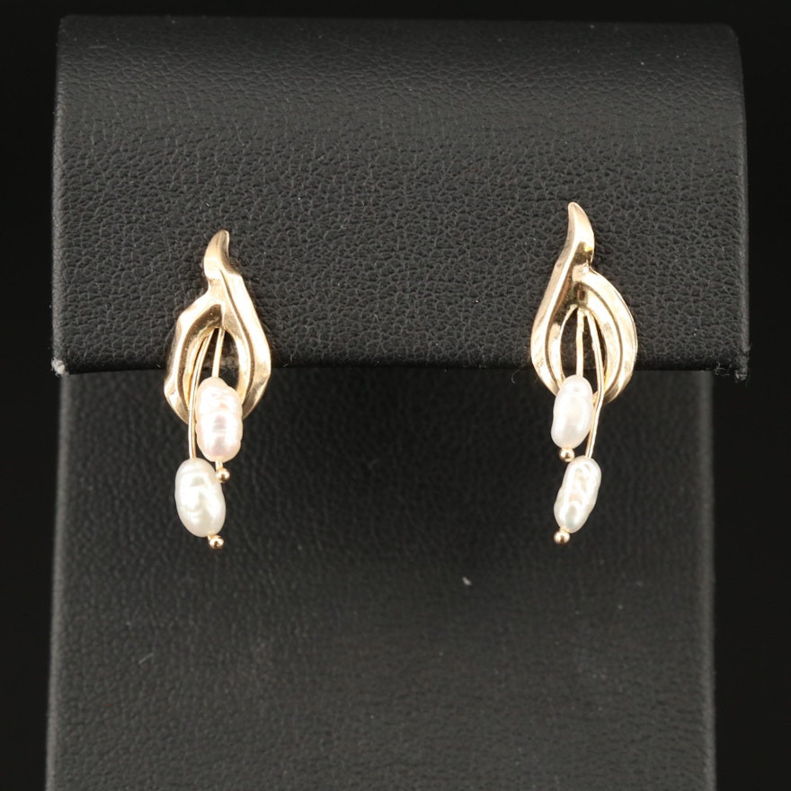 14K Pearl Foliate Earrings