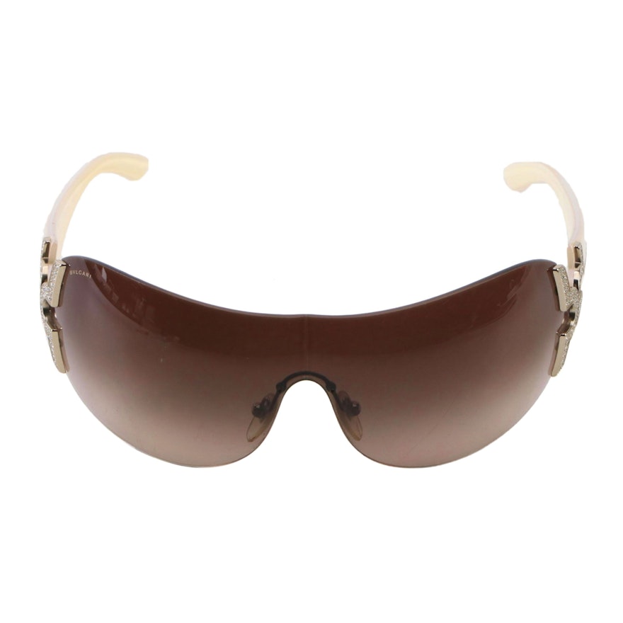 Bvlgari Embellished Shield Sunglasses with Gradient Lenses