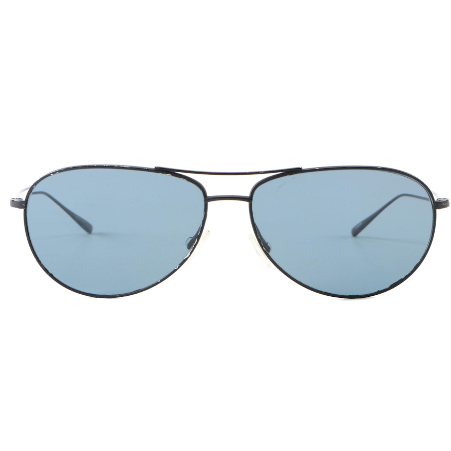 Oliver Peoples Tavener Black Aviator Polarized Sunglasses
