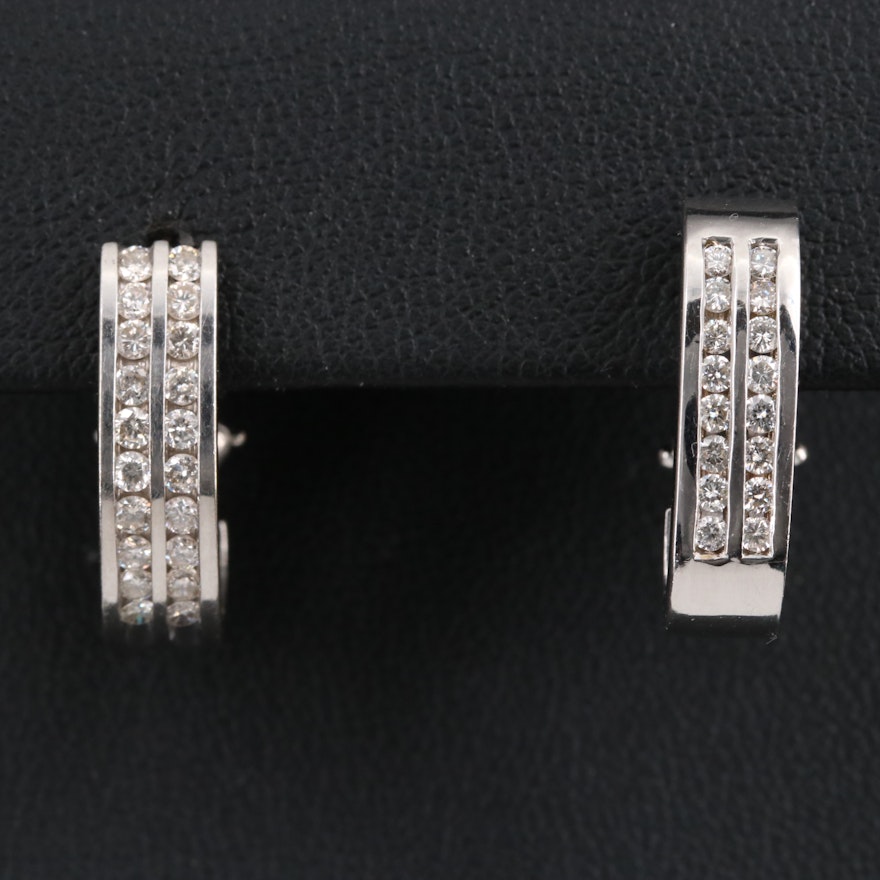 14K Double Row Channel Set Diamond Hoop Earrings