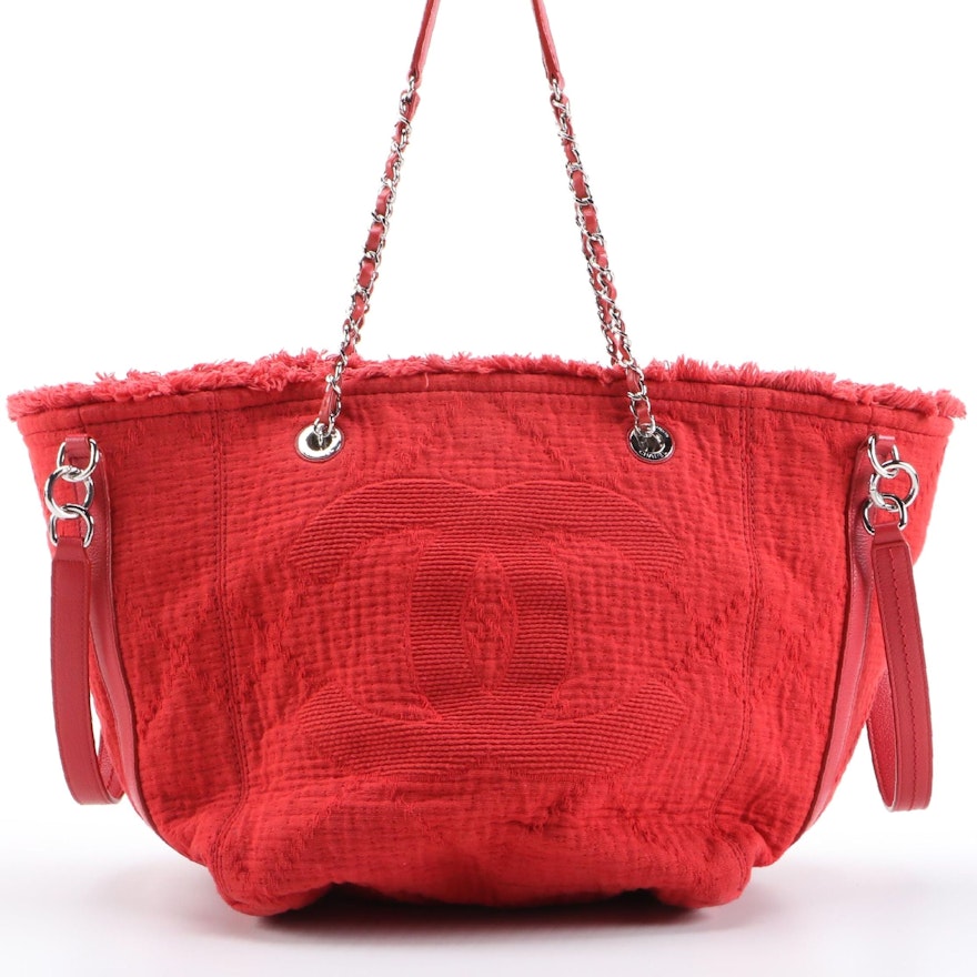 Chanel CC Open Tote in Red Quilted Canvas and Leather
