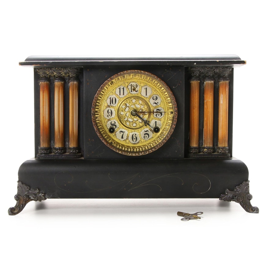 William L. Gilbert Six Column Wood Mantel Clock, 1908