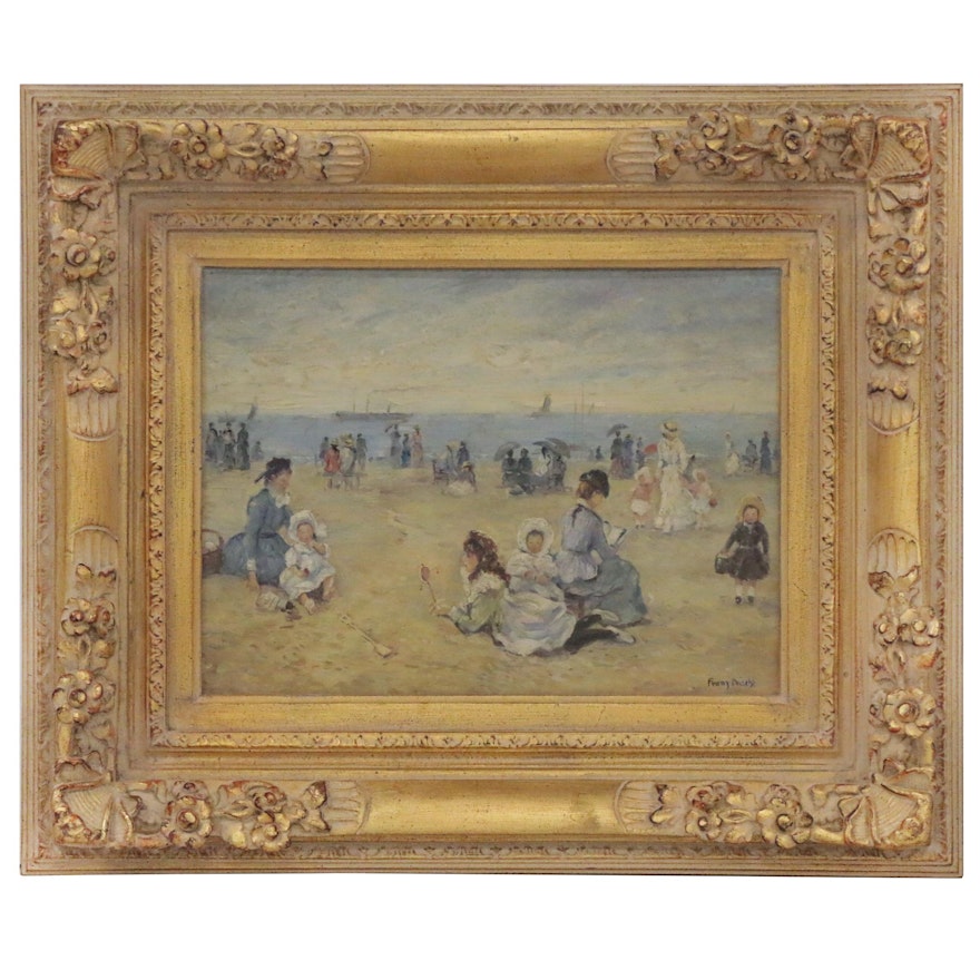 Franz Deischl Impressionist Style Oil Painting of Beach Scene, Mid-20th Century