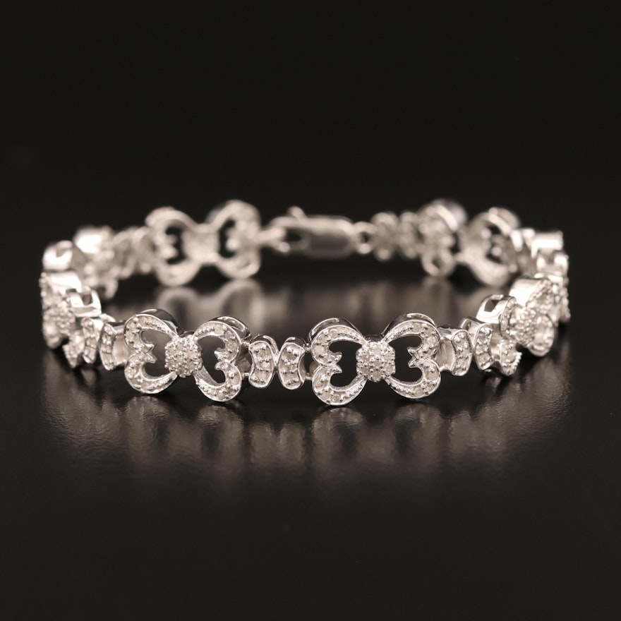 Sterling Silver 1.00 CTW Diamond Heart Motif Link Bracelet