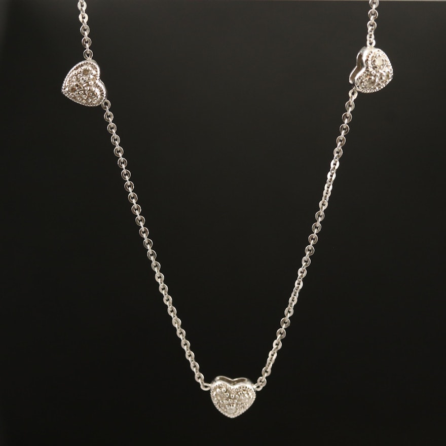 14K Diamond Station Heart Necklace