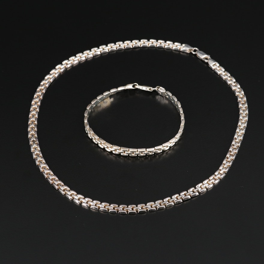 Sterling Fancy Link Necklace and Bracelet Set