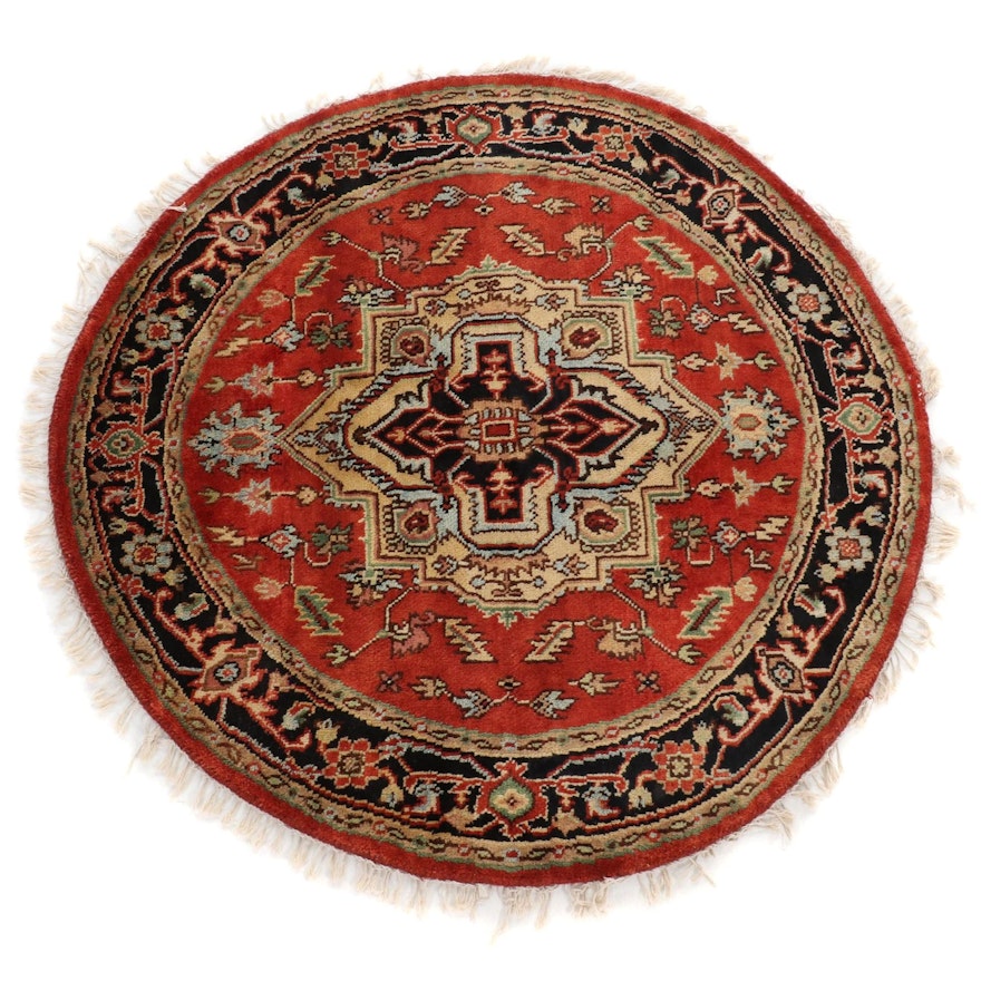 5'3 x 5'4 Hand-Knotted Indo-Persian Heriz Serapi Round Rug, 2010s