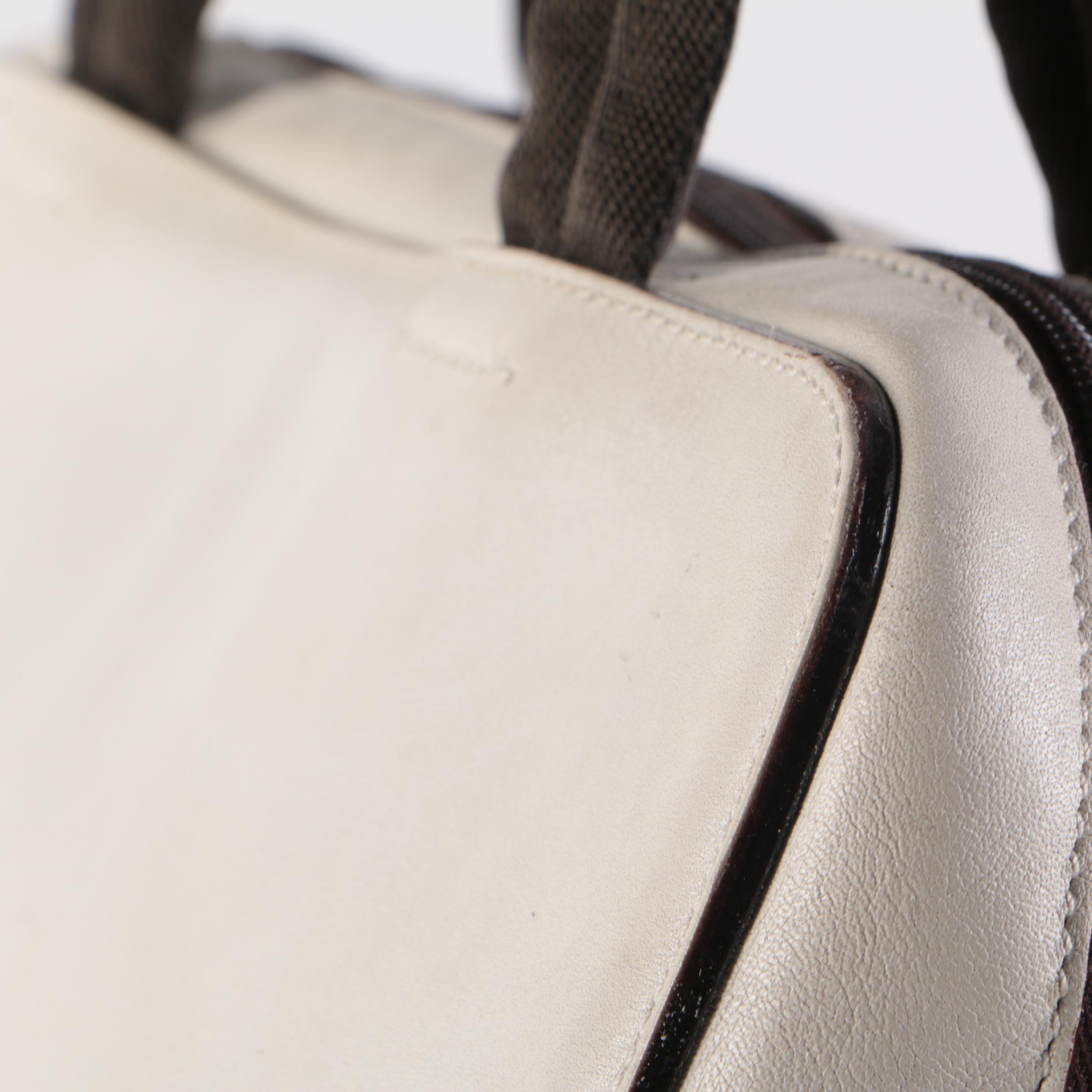 Prada Ivory Smooth Leather Top Handle Bag with Grosgrain Handles