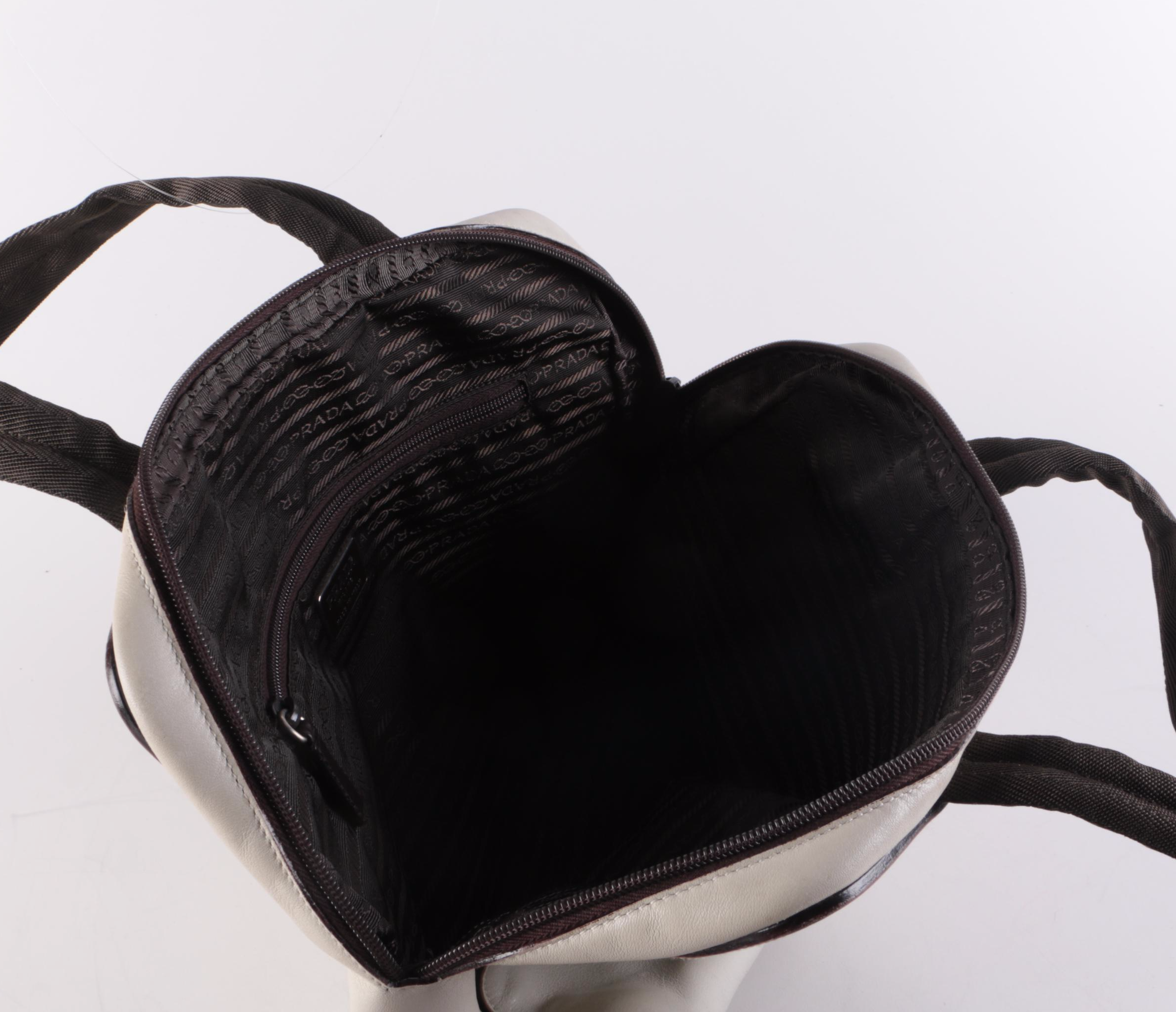 Prada Ivory Smooth Leather Top Handle Bag with Grosgrain Handles