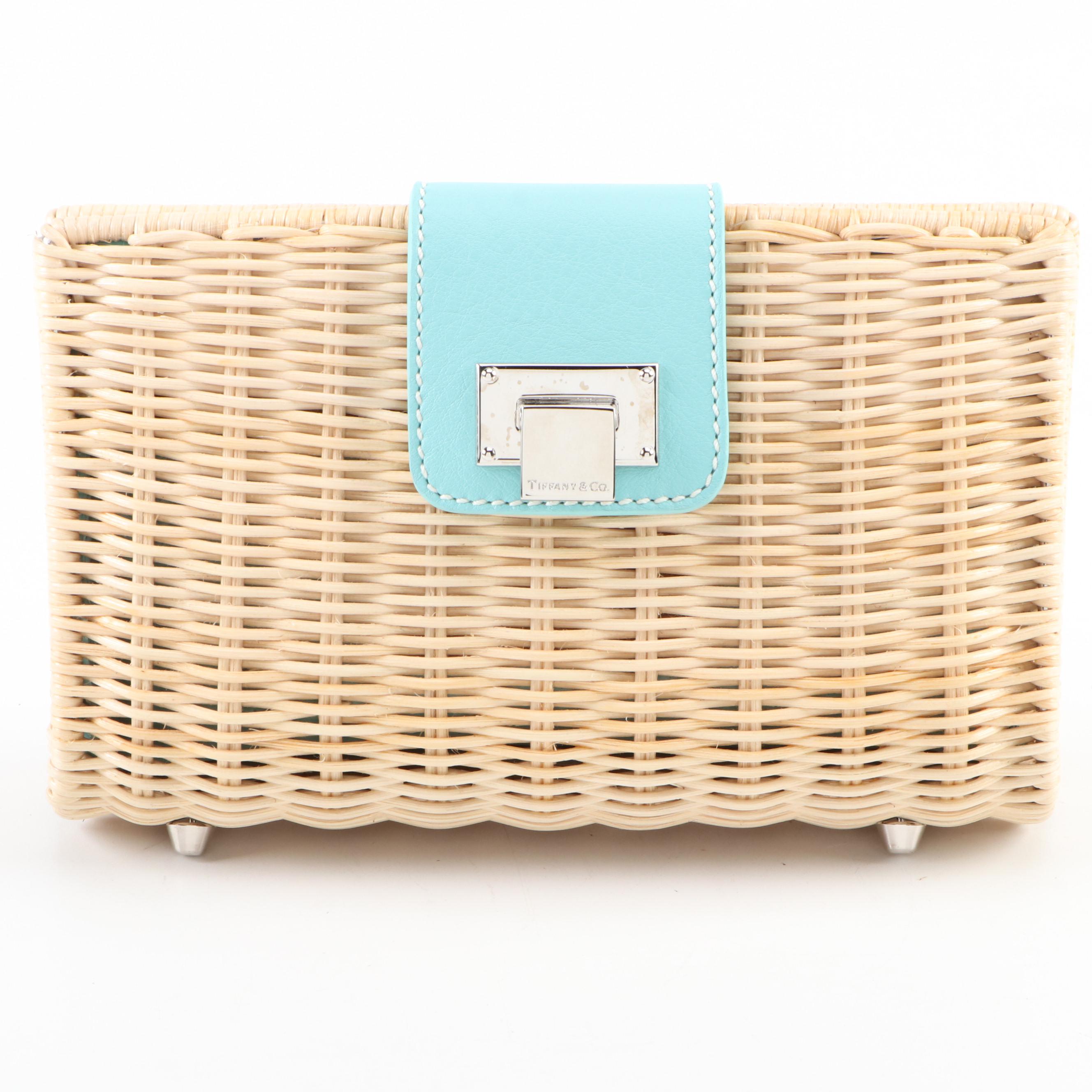 Tiffany and Co. Woven Wicker Clutch Purse with Tiffany Blue® Leather Trim