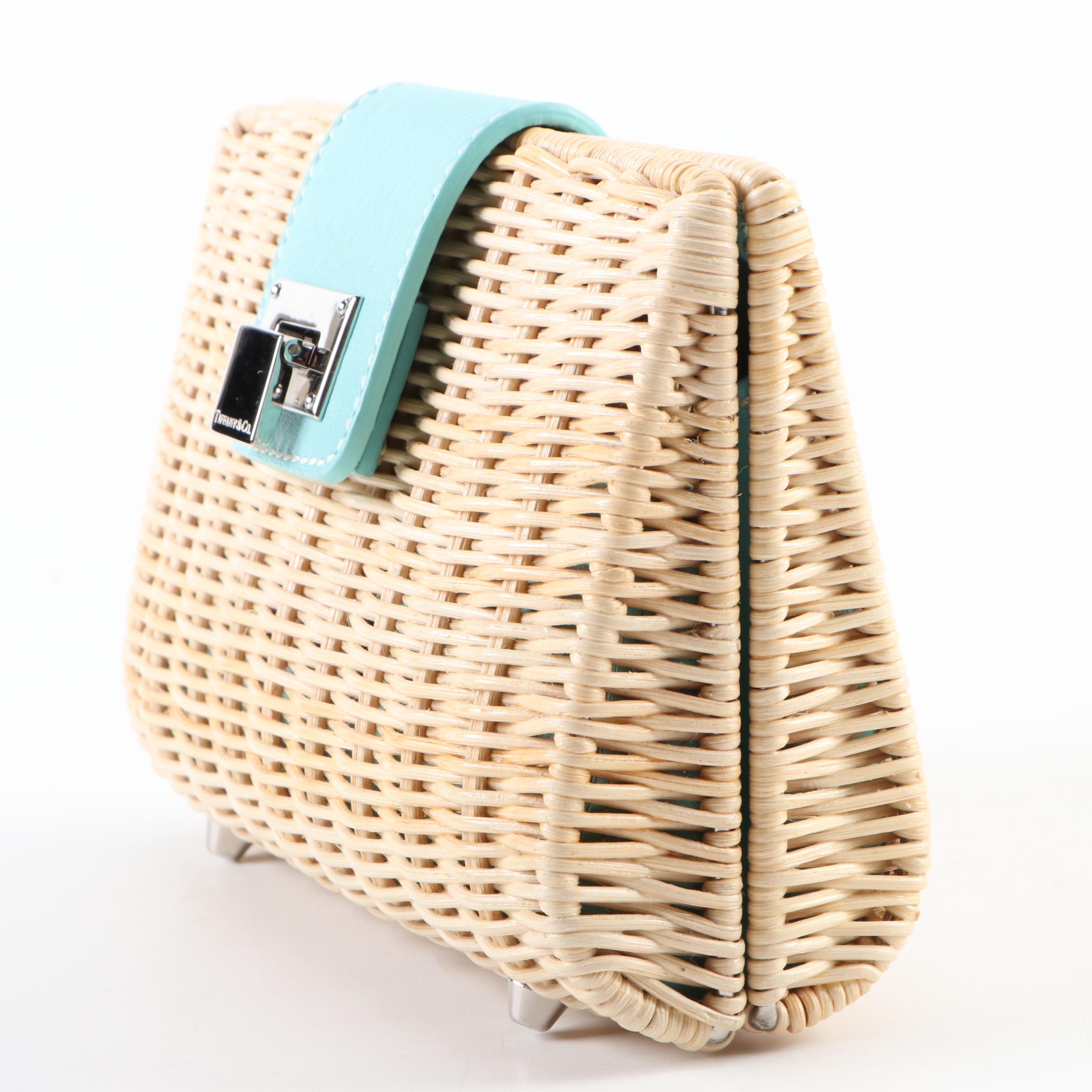 Tiffany and Co. Woven Wicker Clutch Purse with Tiffany Blue® Leather Trim