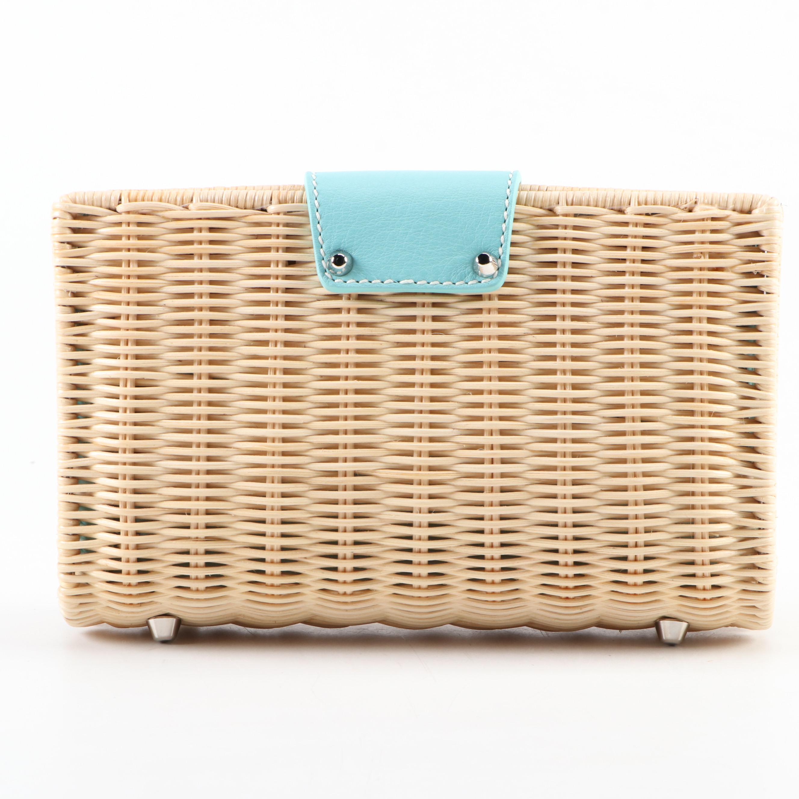 Tiffany and Co. Woven Wicker Clutch Purse with Tiffany Blue® Leather Trim