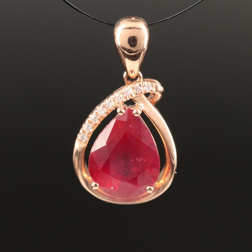 14K Corundum and Diamond Pendant